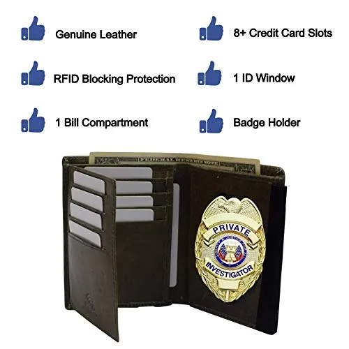 RFID Blocking Genuine Leather Badge Holder Bifold Wallet USA Series