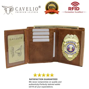 RFID Blocking Genuine Leather Badge Holder Bifold Wallet USA Series