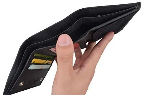 RFID Blocking Genuine Leather Trifold Round Badge Holder Wallet Black with Snap Closure RFID2540TABK