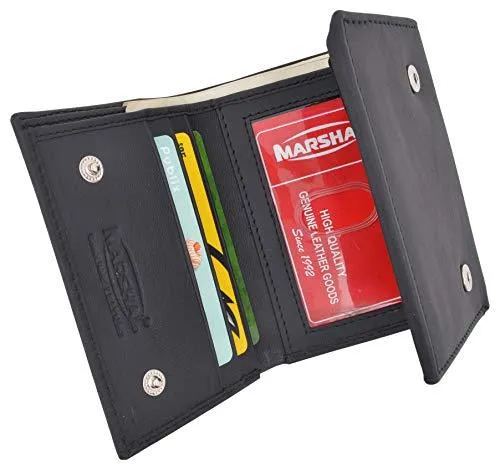 RFID Blocking Genuine Leather Trifold Round Badge Holder Wallet Black with Snap Closure RFID2540TABK