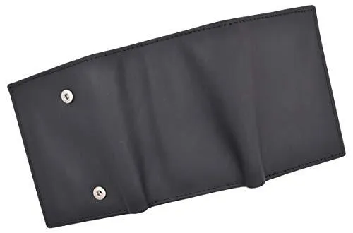 RFID Blocking Genuine Leather Trifold Round Badge Holder Wallet Black with Snap Closure RFID2540TABK