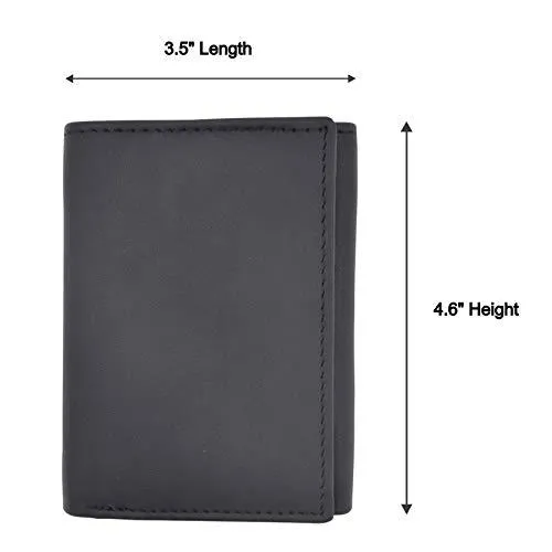 RFID Blocking Genuine Leather Trifold Round Badge Holder Wallet Black with Snap Closure RFID2540TABK