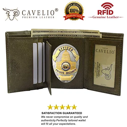 RFID Genuine Leather Trifold Badge Holder Wallet Police Badge Holder USA Series