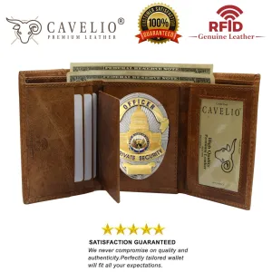 RFID Genuine Leather Trifold Badge Holder Wallet Police Badge Holder USA Series