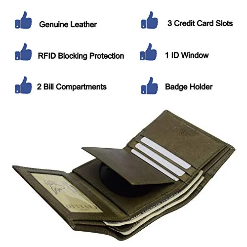 RFID Genuine Leather Trifold Badge Holder Wallet Police Badge Holder USA Series