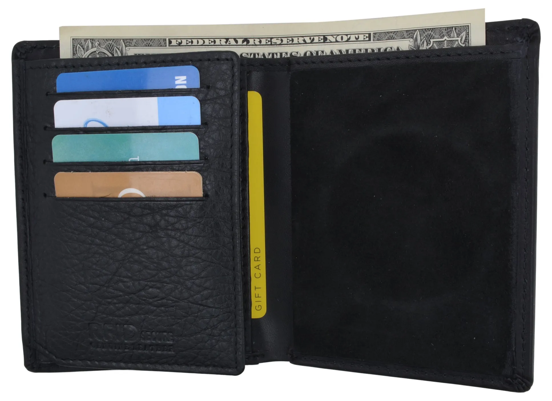 RFID Mens Genuine Leather Trifold Wallet with Security Badge Holder Black