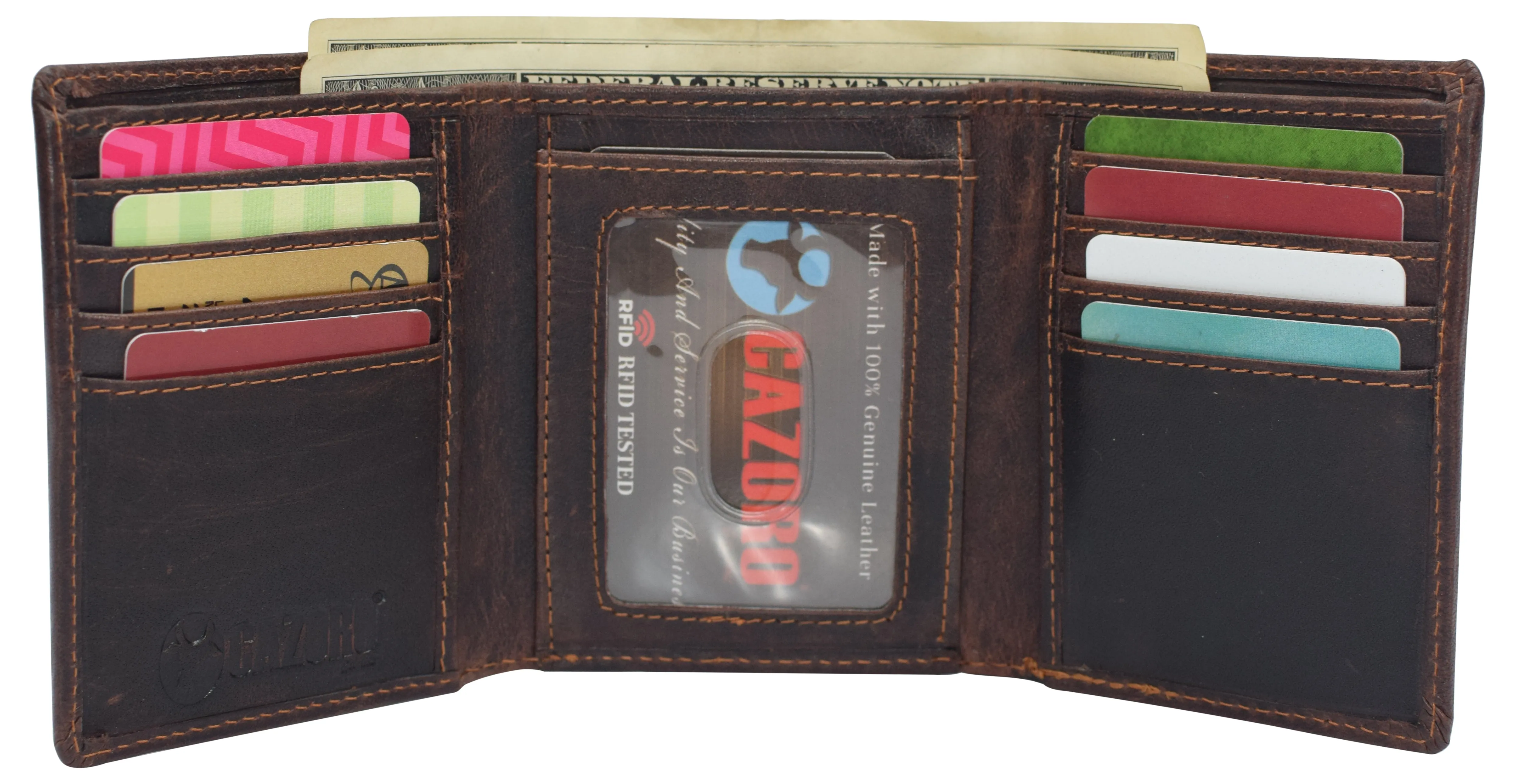 RFID0055BF Real Buffalo Leather Wallets for Men - RFID Blocking Slim Trifold Wallet with Card Slots