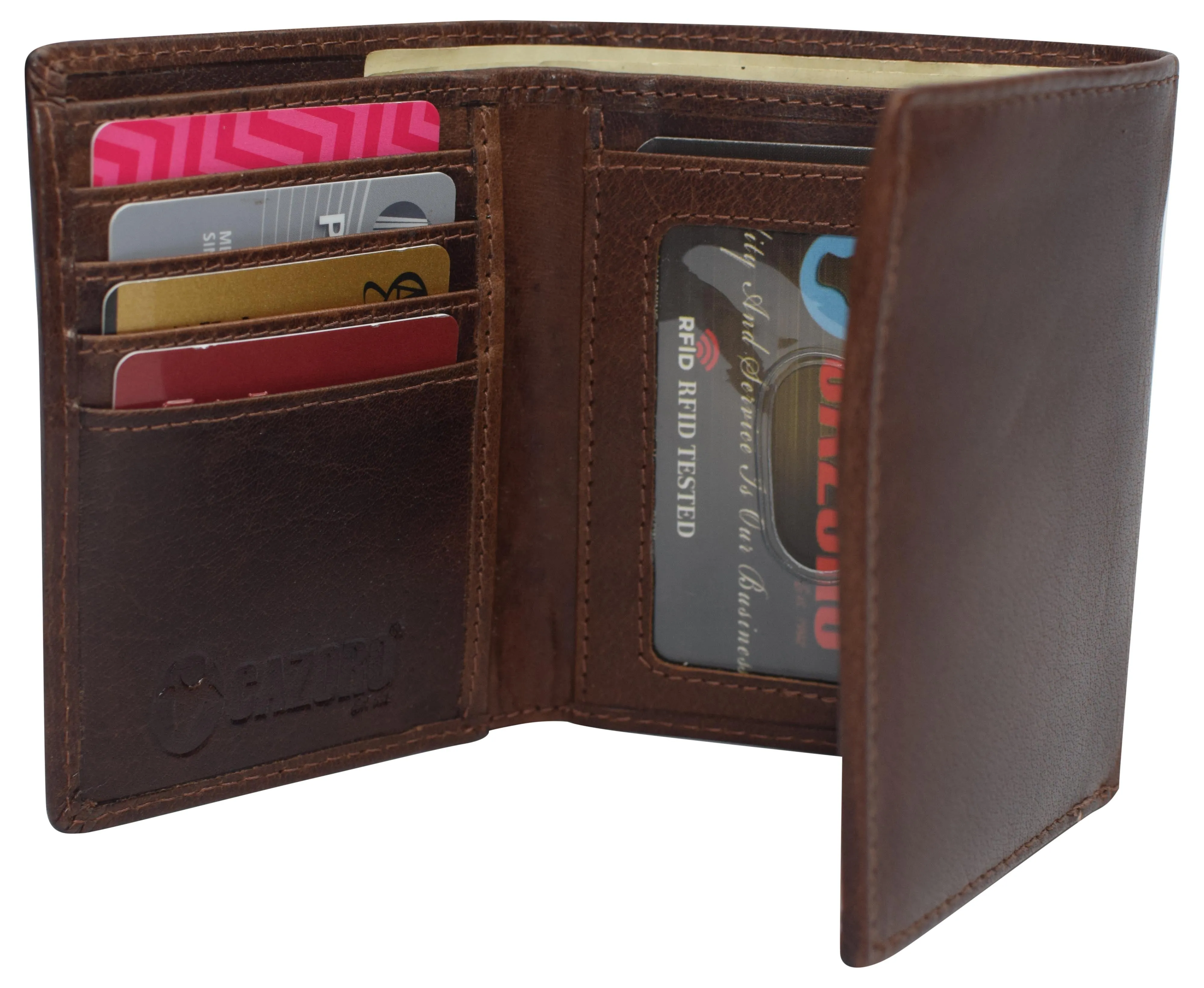 RFID0055BF Real Buffalo Leather Wallets for Men - RFID Blocking Slim Trifold Wallet with Card Slots