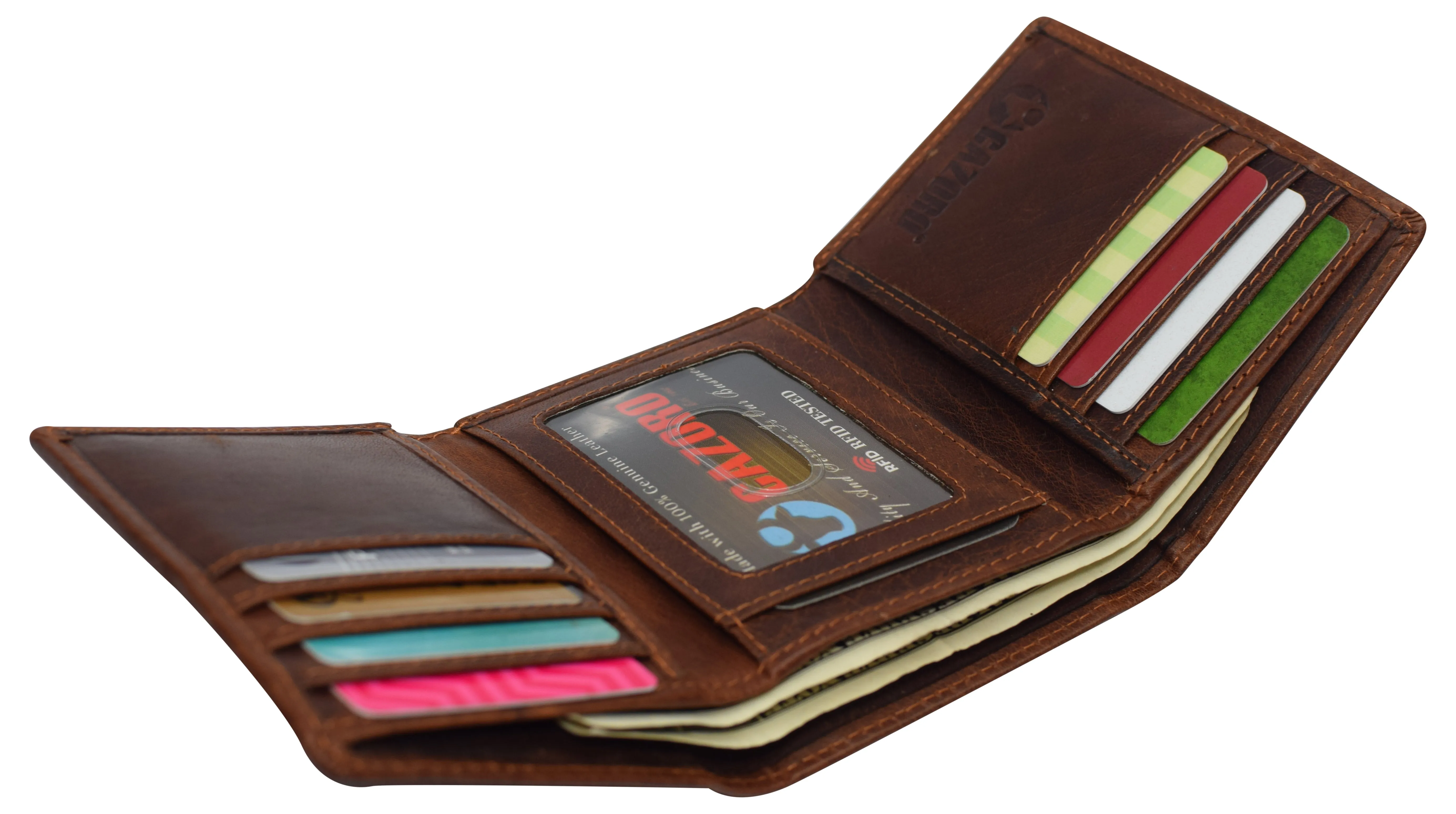 RFID0055BF Real Buffalo Leather Wallets for Men - RFID Blocking Slim Trifold Wallet with Card Slots