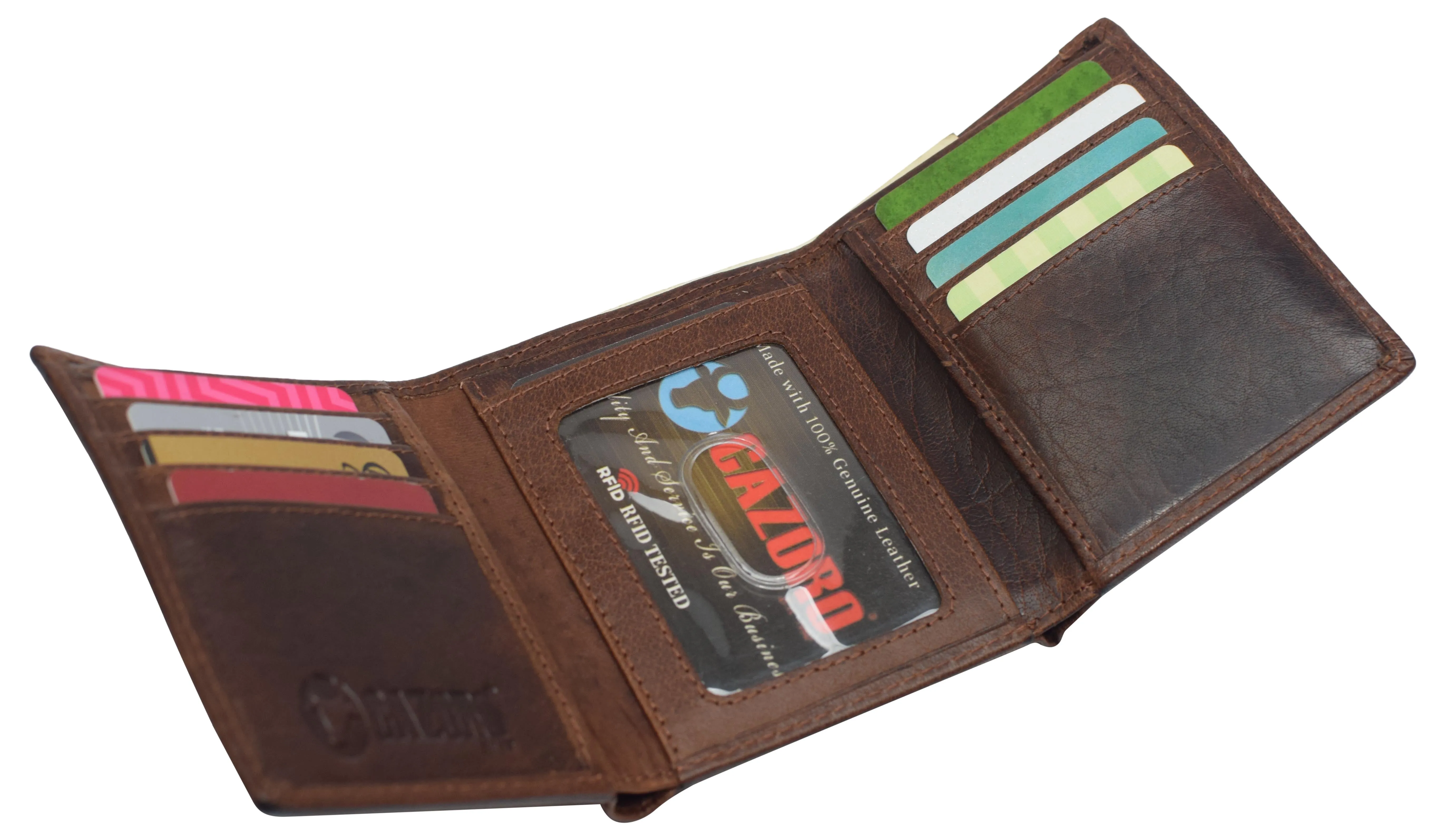 RFID0055BF Real Buffalo Leather Wallets for Men - RFID Blocking Slim Trifold Wallet with Card Slots