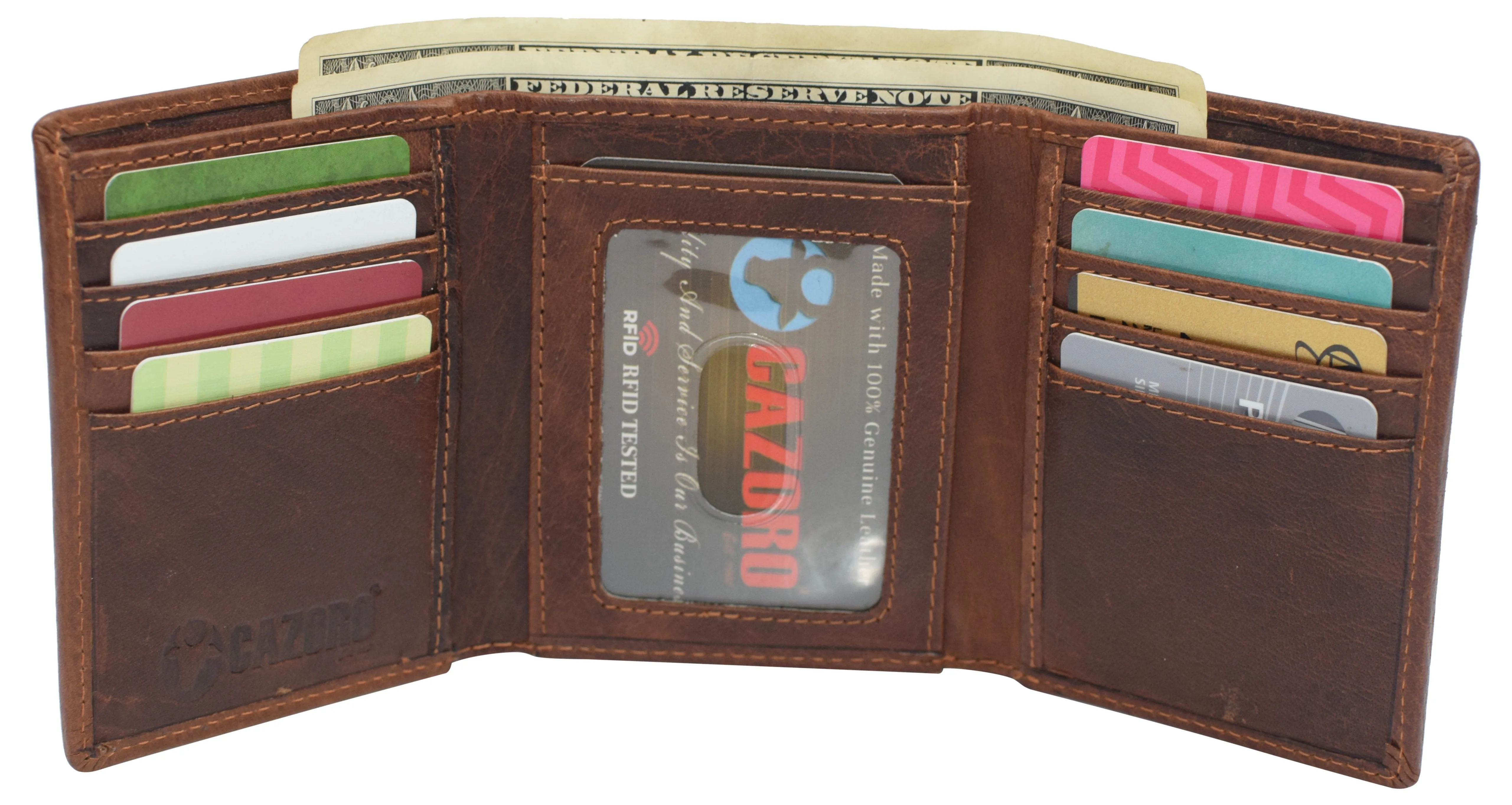 RFID0055BF Real Buffalo Leather Wallets for Men - RFID Blocking Slim Trifold Wallet with Card Slots