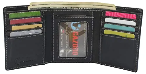 RFID0055BF Real Buffalo Leather Wallets for Men - RFID Blocking Slim Trifold Wallet with Card Slots