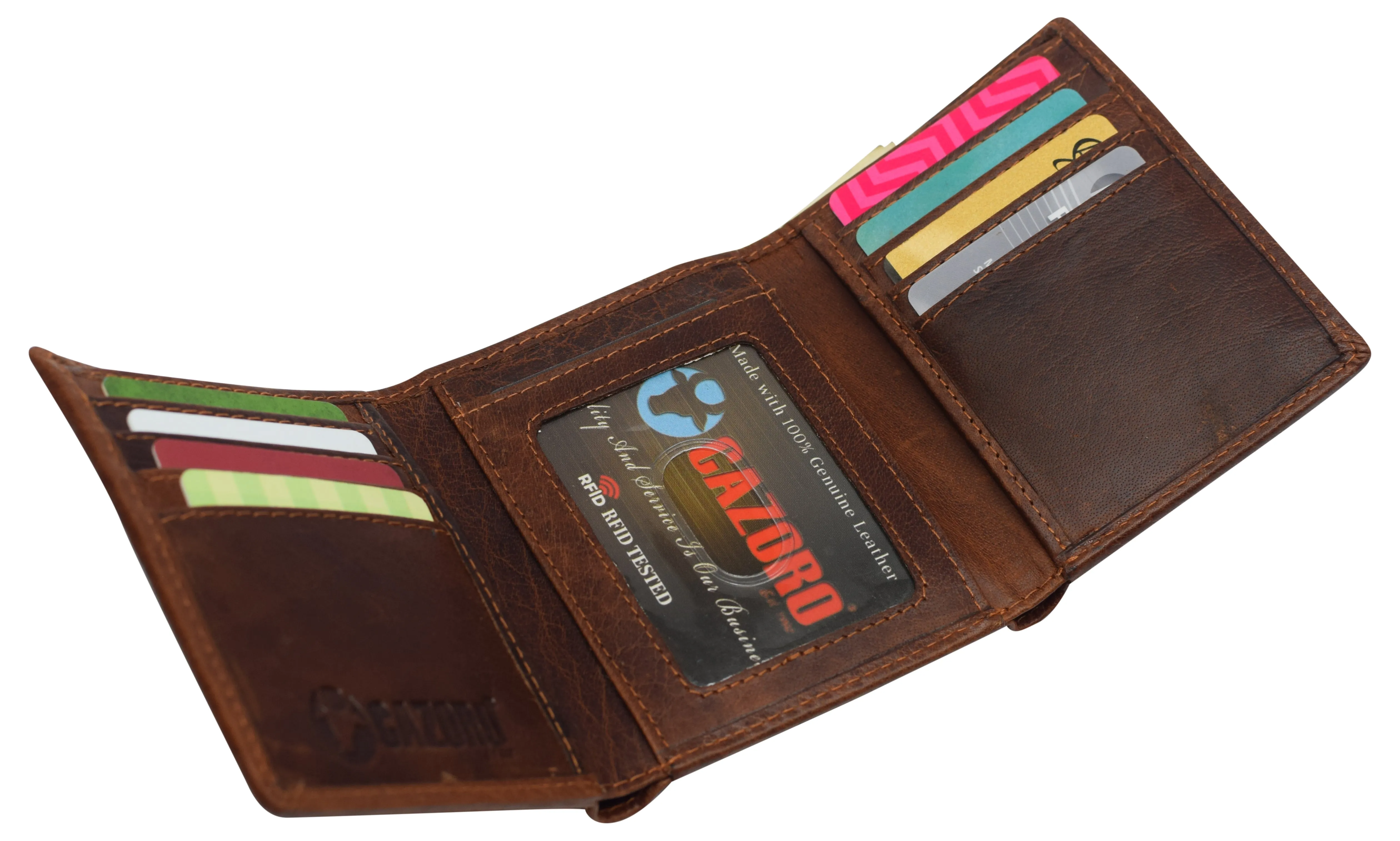 RFID0055BF Real Buffalo Leather Wallets for Men - RFID Blocking Slim Trifold Wallet with Card Slots