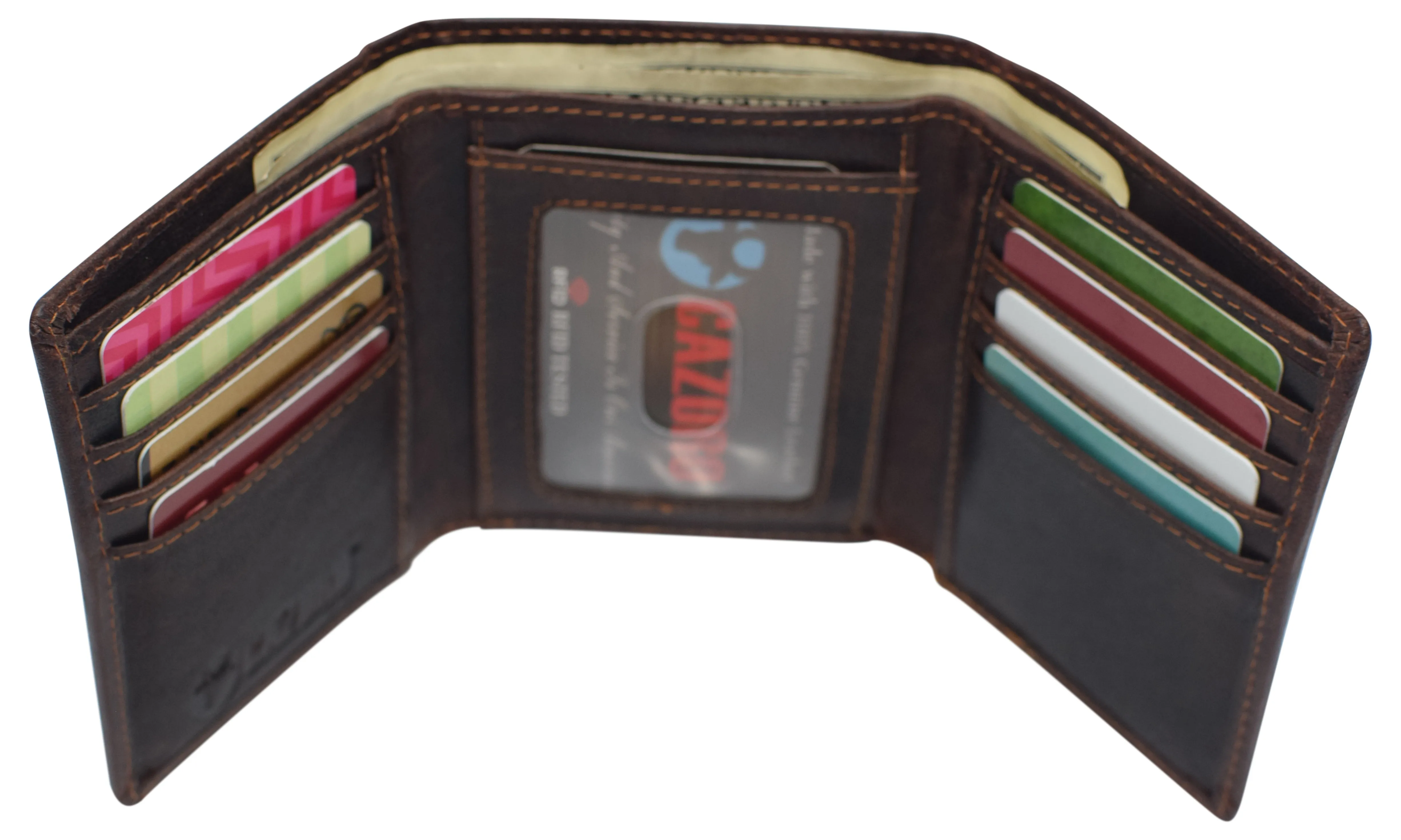 RFID0055BF Real Buffalo Leather Wallets for Men - RFID Blocking Slim Trifold Wallet with Card Slots