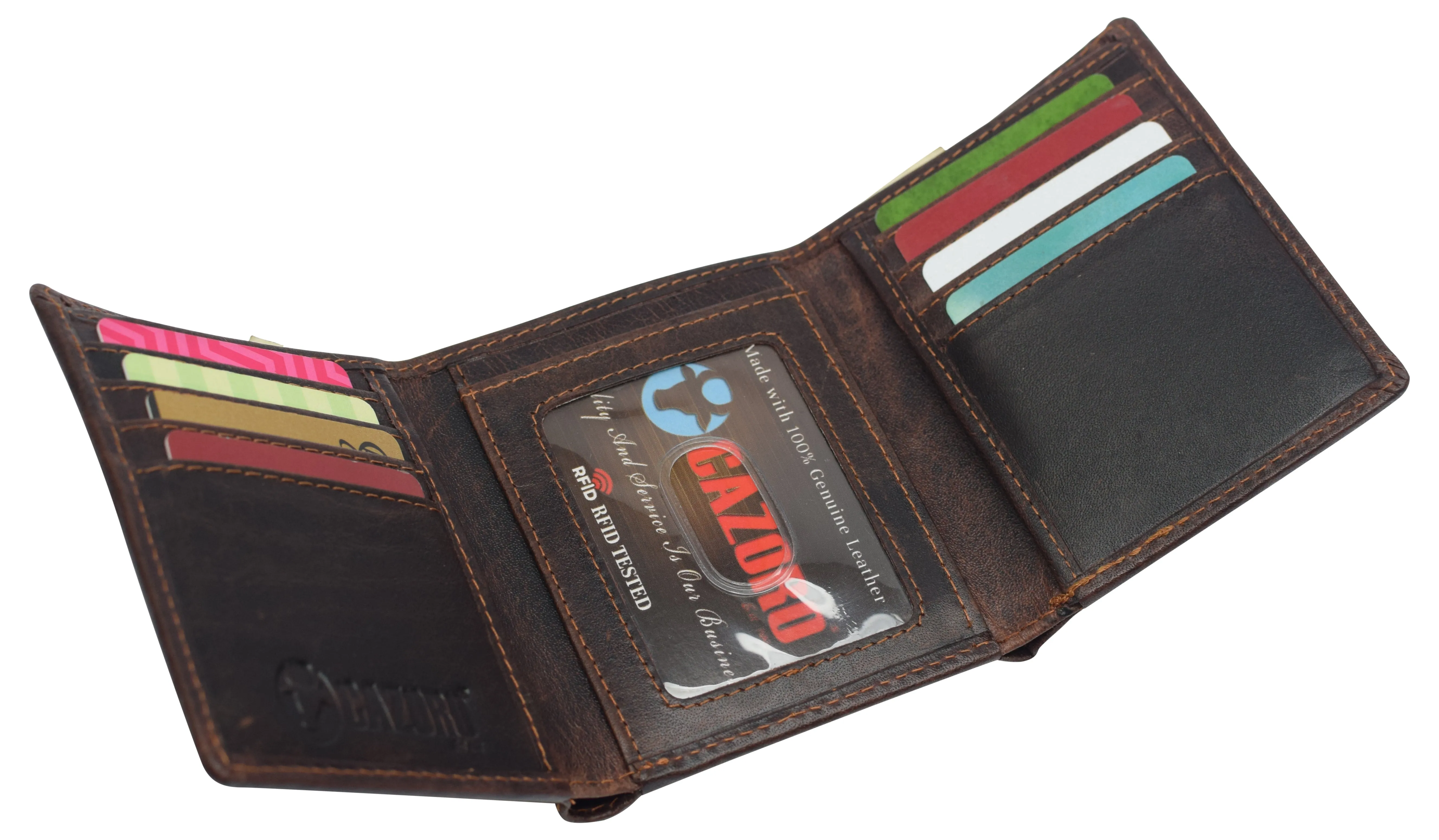 RFID0055BF Real Buffalo Leather Wallets for Men - RFID Blocking Slim Trifold Wallet with Card Slots