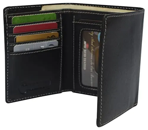 RFID0055BF Real Buffalo Leather Wallets for Men - RFID Blocking Slim Trifold Wallet with Card Slots
