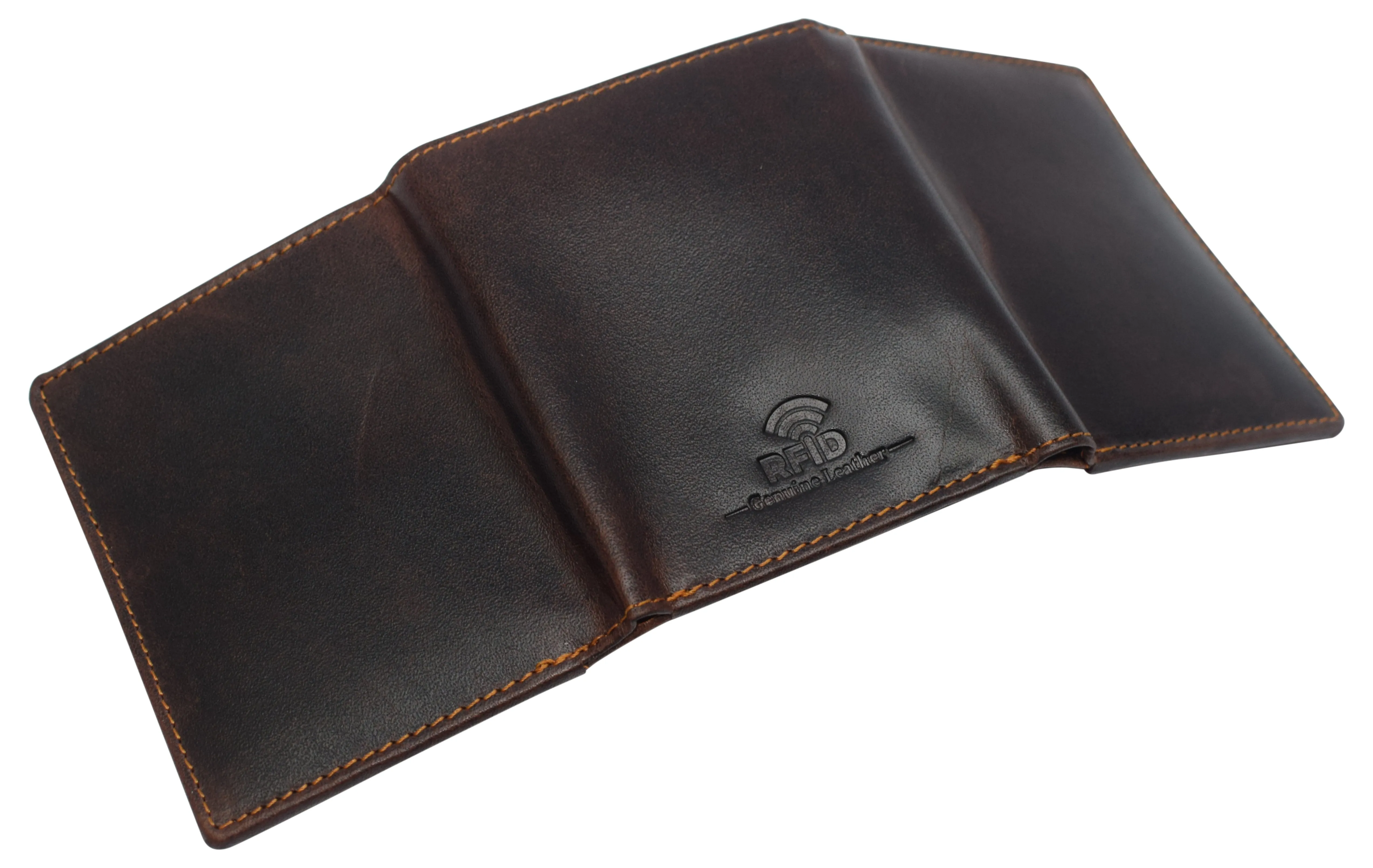 RFID0055BF Real Buffalo Leather Wallets for Men - RFID Blocking Slim Trifold Wallet with Card Slots