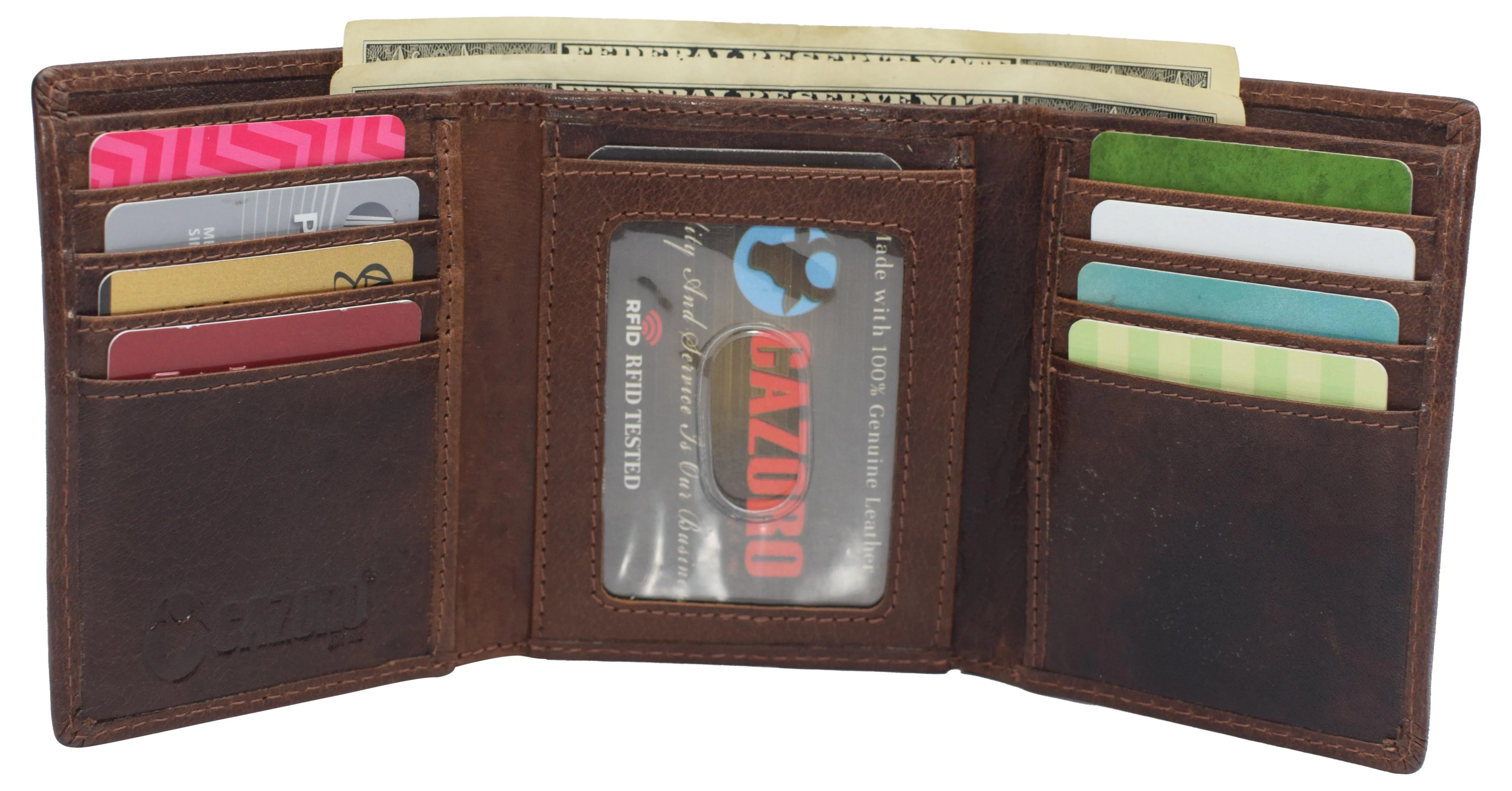 RFID0055BF Real Buffalo Leather Wallets for Men - RFID Blocking Slim Trifold Wallet with Card Slots