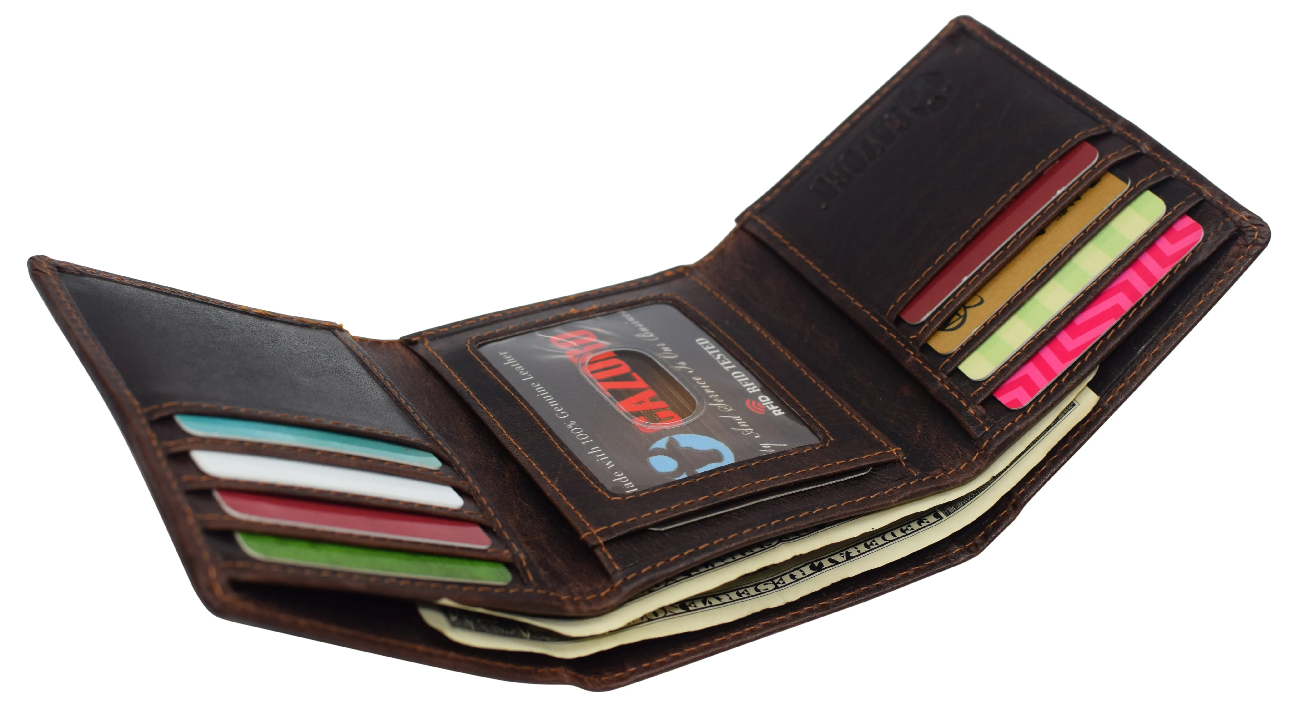RFID0055BF Real Buffalo Leather Wallets for Men - RFID Blocking Slim Trifold Wallet with Card Slots