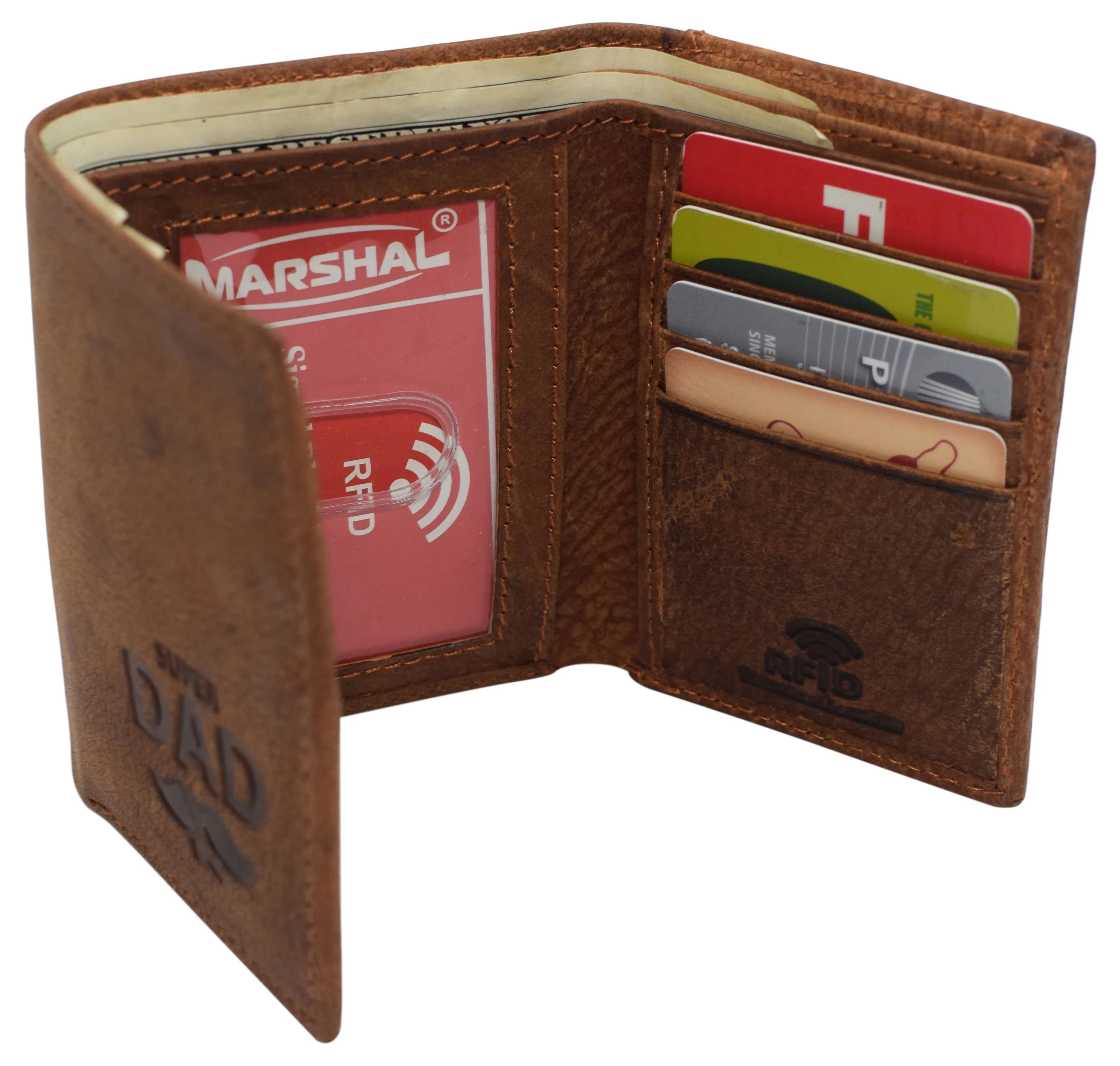 RFID45NUTN Real Leather Men's RFID Blocking Trifold Wallet with Outside ID Window Logo Gift Wallets for Men