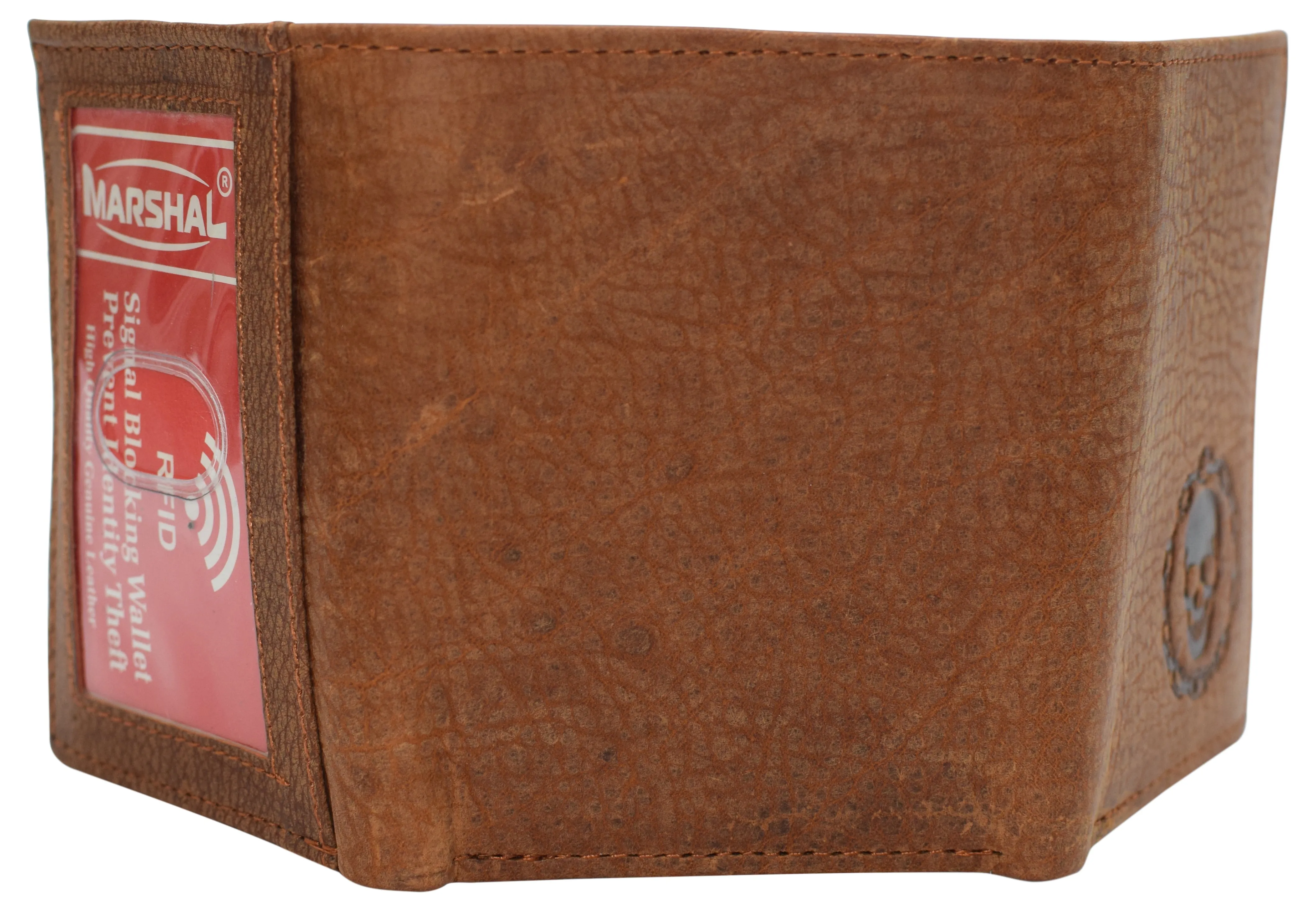 RFID45NUTN Real Leather Men's RFID Blocking Trifold Wallet with Outside ID Window Logo Gift Wallets for Men