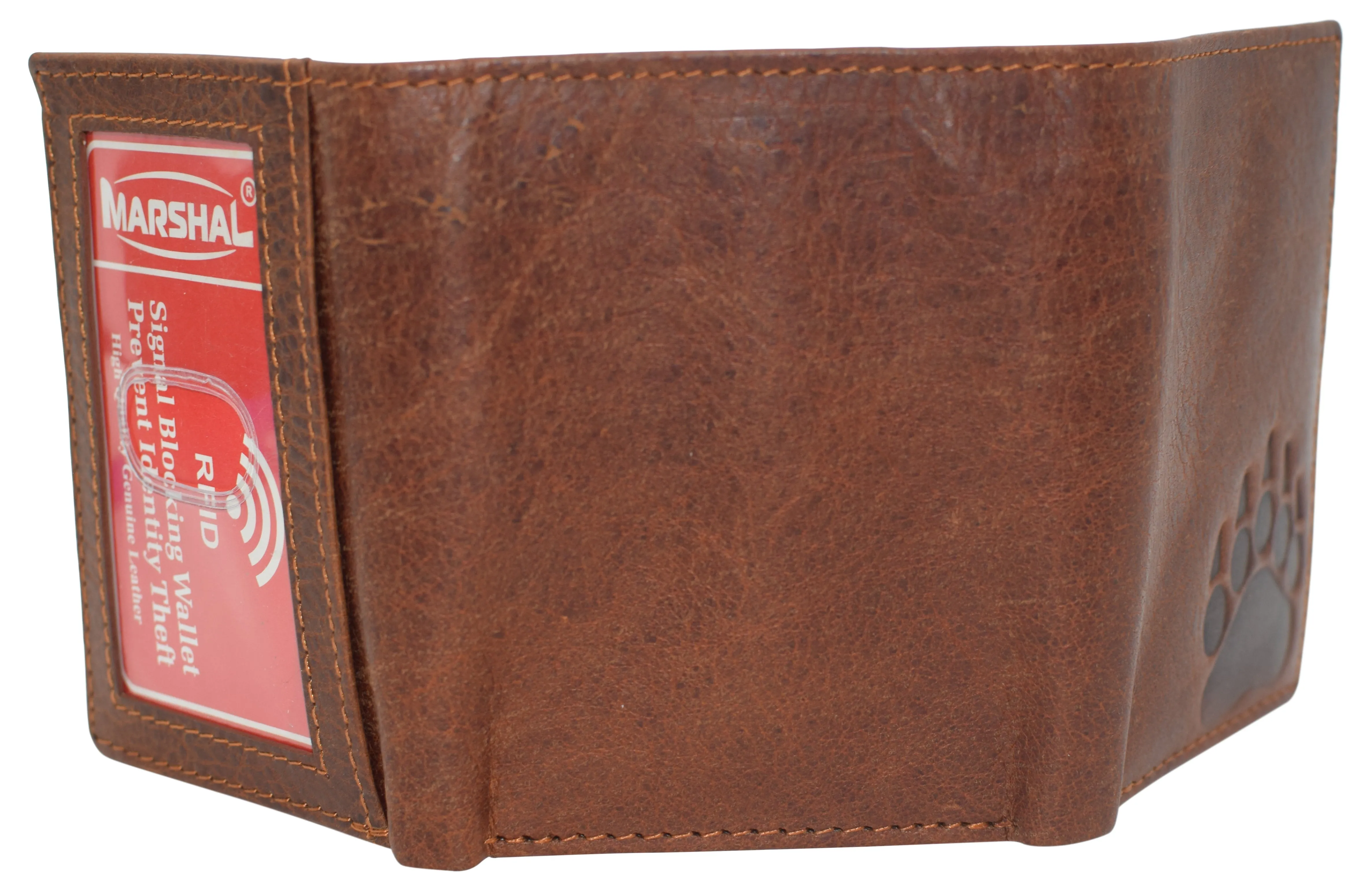 RFID45NUTN Real Leather Men's RFID Blocking Trifold Wallet with Outside ID Window Logo Gift Wallets for Men