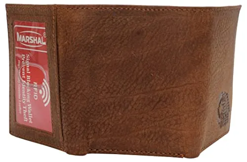 RFID45NUTN Real Leather Men's RFID Blocking Trifold Wallet with Outside ID Window Logo Gift Wallets for Men