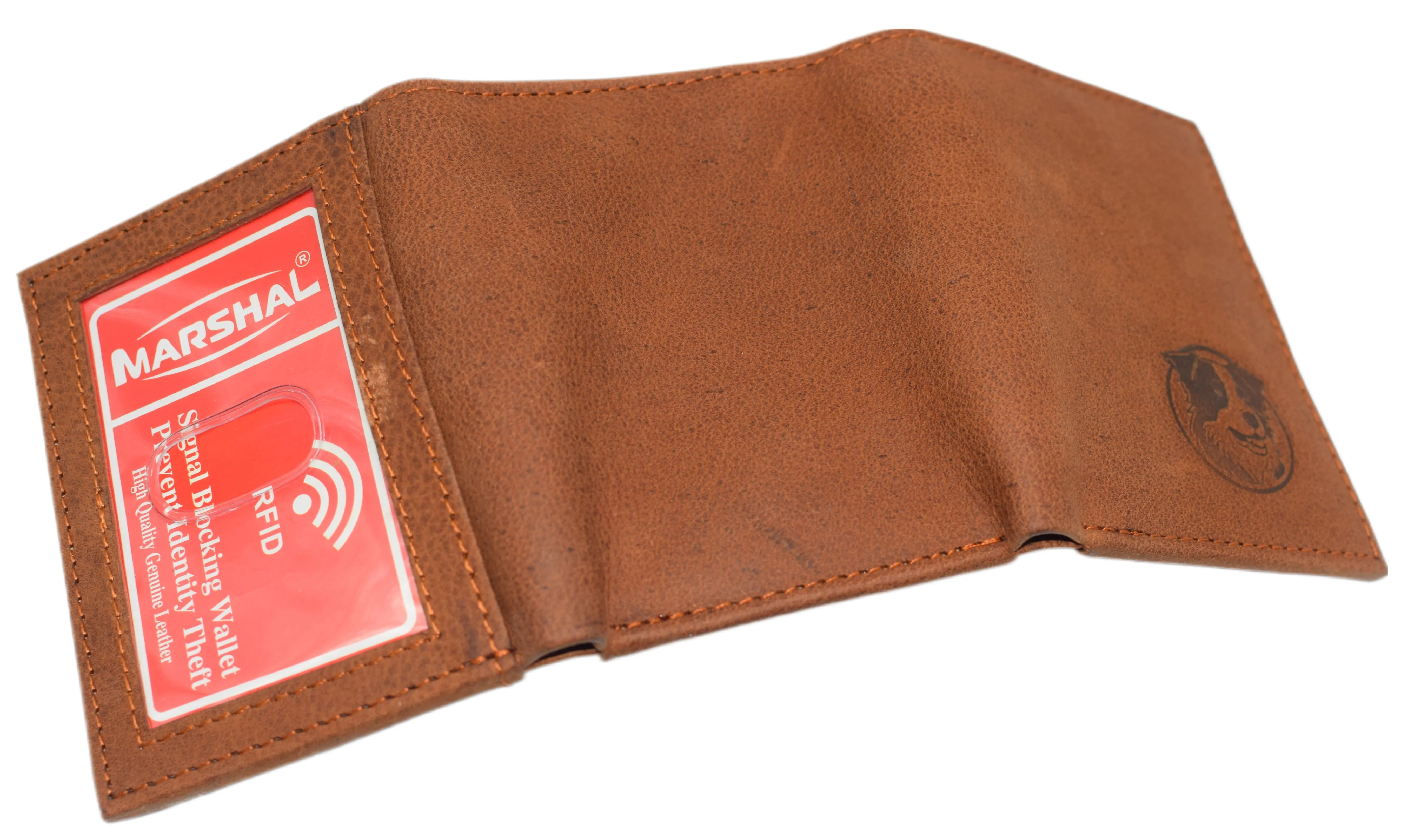 RFID45NUTN Real Leather Men's RFID Blocking Trifold Wallet with Outside ID Window Logo Gift Wallets for Men
