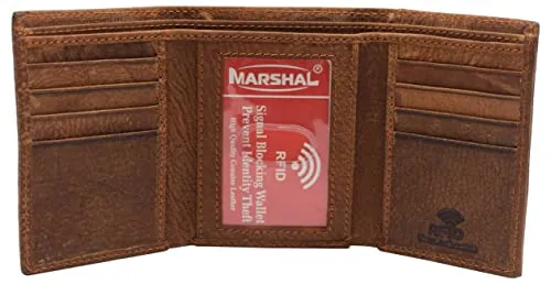 RFID45NUTN Real Leather Men's RFID Blocking Trifold Wallet with Outside ID Window Logo Gift Wallets for Men