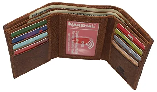 RFID45NUTN Real Leather Men's RFID Blocking Trifold Wallet with Outside ID Window Logo Gift Wallets for Men
