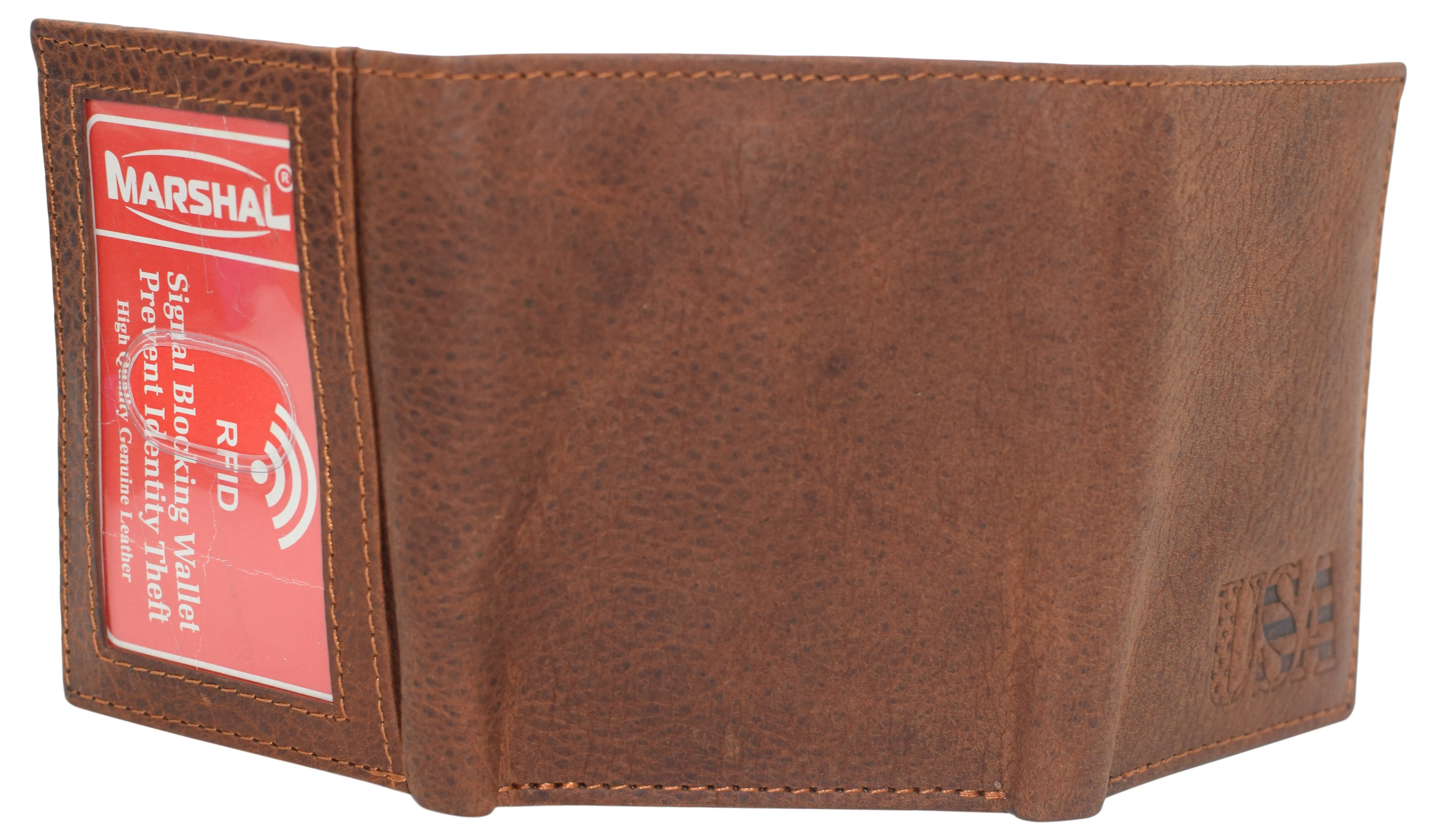 RFID45NUTN Real Leather Men's RFID Blocking Trifold Wallet with Outside ID Window Logo Gift Wallets for Men