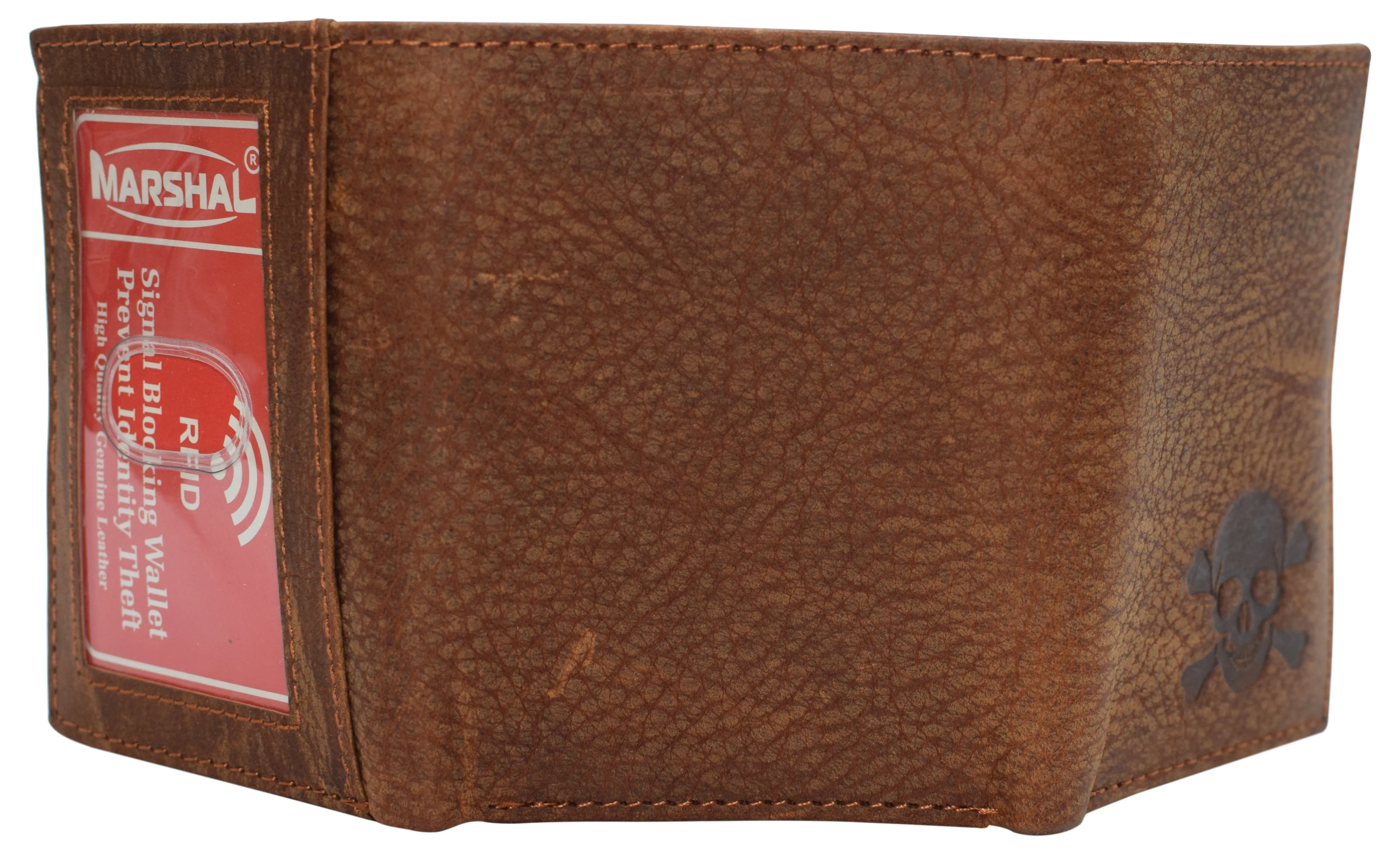RFID45NUTN Real Leather Men's RFID Blocking Trifold Wallet with Outside ID Window Logo Gift Wallets for Men