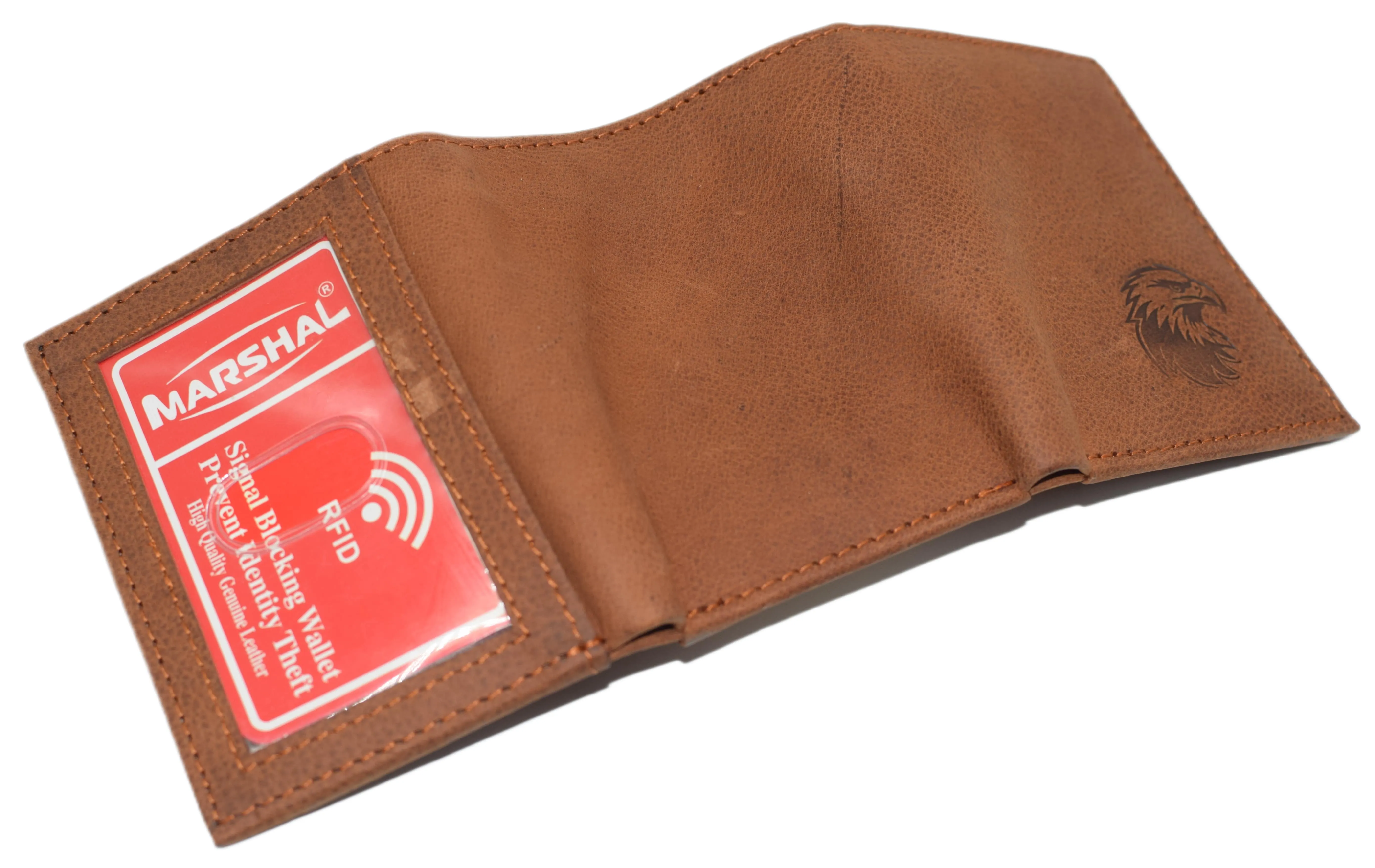 RFID45NUTN Real Leather Men's RFID Blocking Trifold Wallet with Outside ID Window Logo Gift Wallets for Men