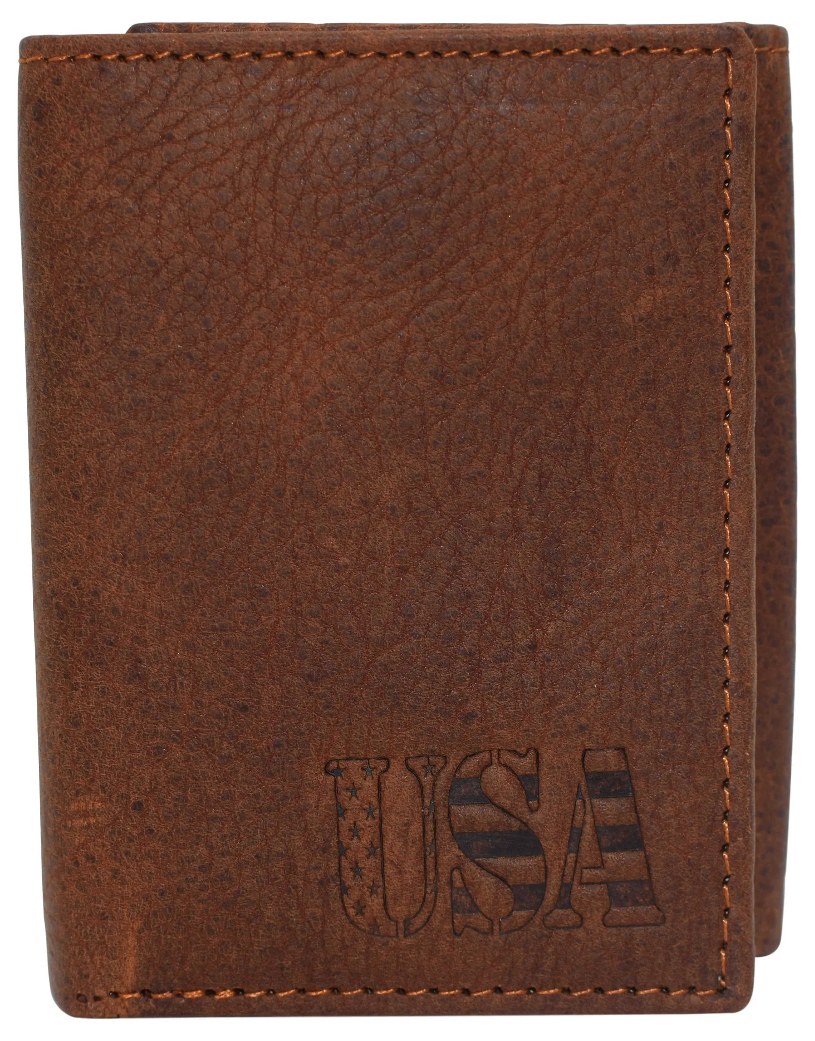 RFID45NUTN Real Leather Men's RFID Blocking Trifold Wallet with Outside ID Window Logo Gift Wallets for Men