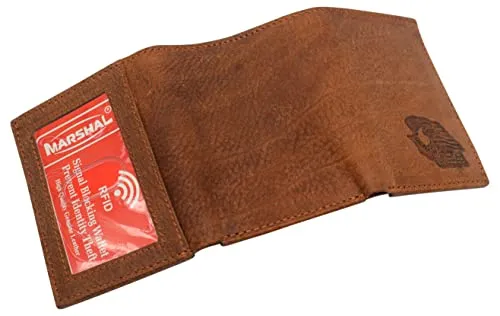 RFID45NUTN Real Leather Men's RFID Blocking Trifold Wallet with Outside ID Window Logo Gift Wallets for Men
