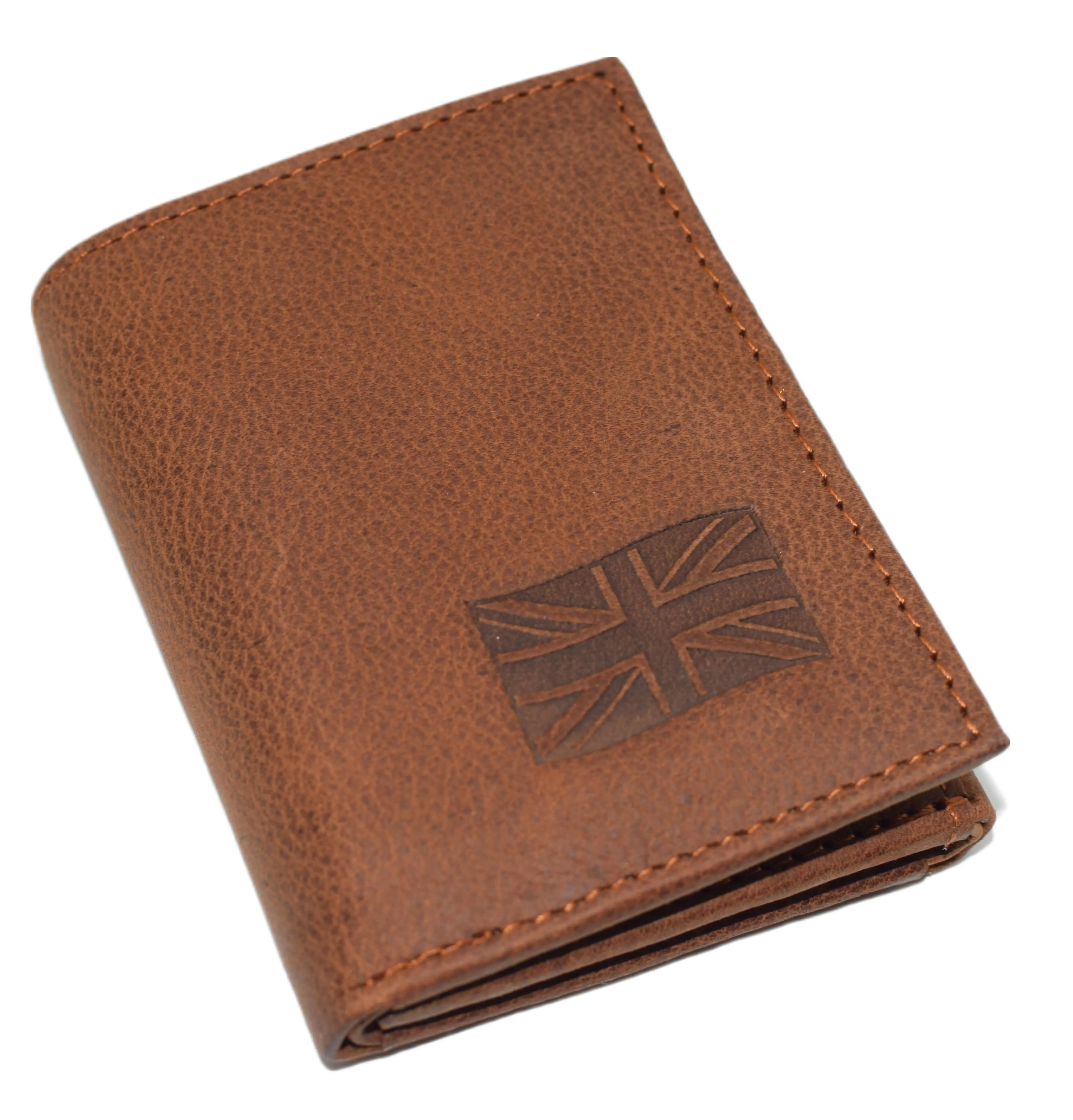 RFID45NUTN Real Leather Men's RFID Blocking Trifold Wallet with Outside ID Window Logo Gift Wallets for Men