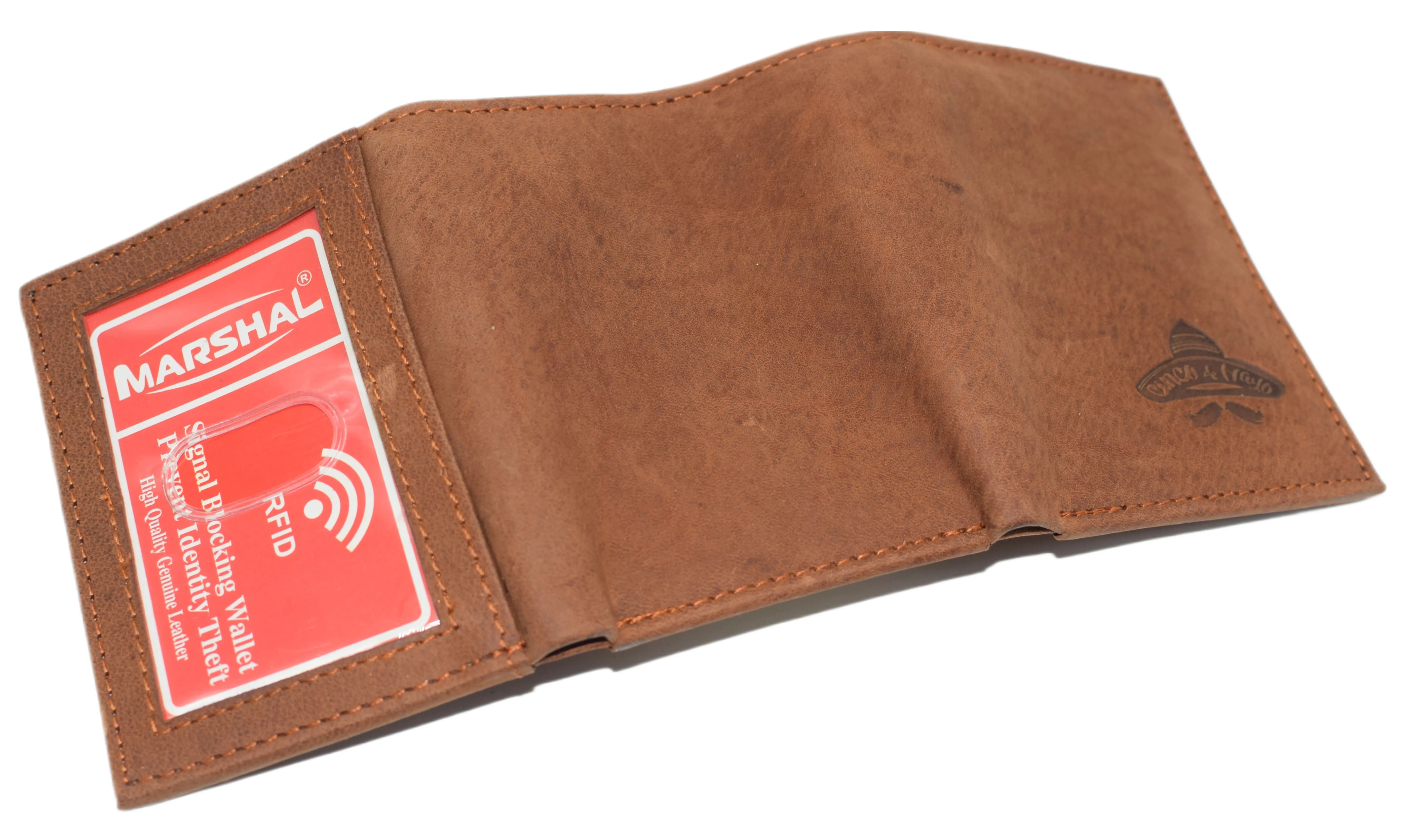 RFID45NUTN Real Leather Men's RFID Blocking Trifold Wallet with Outside ID Window Logo Gift Wallets for Men