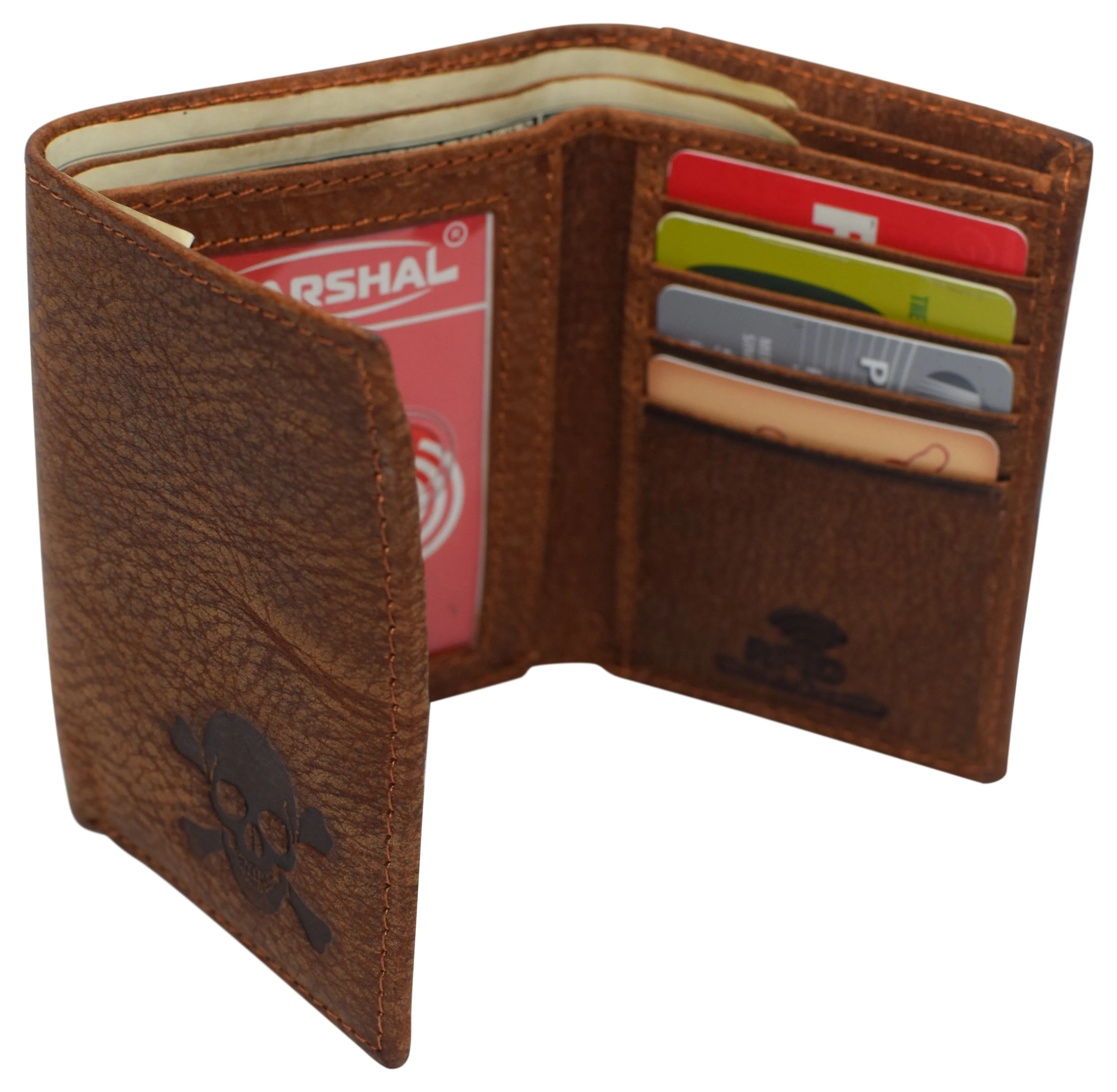 RFID45NUTN Real Leather Men's RFID Blocking Trifold Wallet with Outside ID Window Logo Gift Wallets for Men