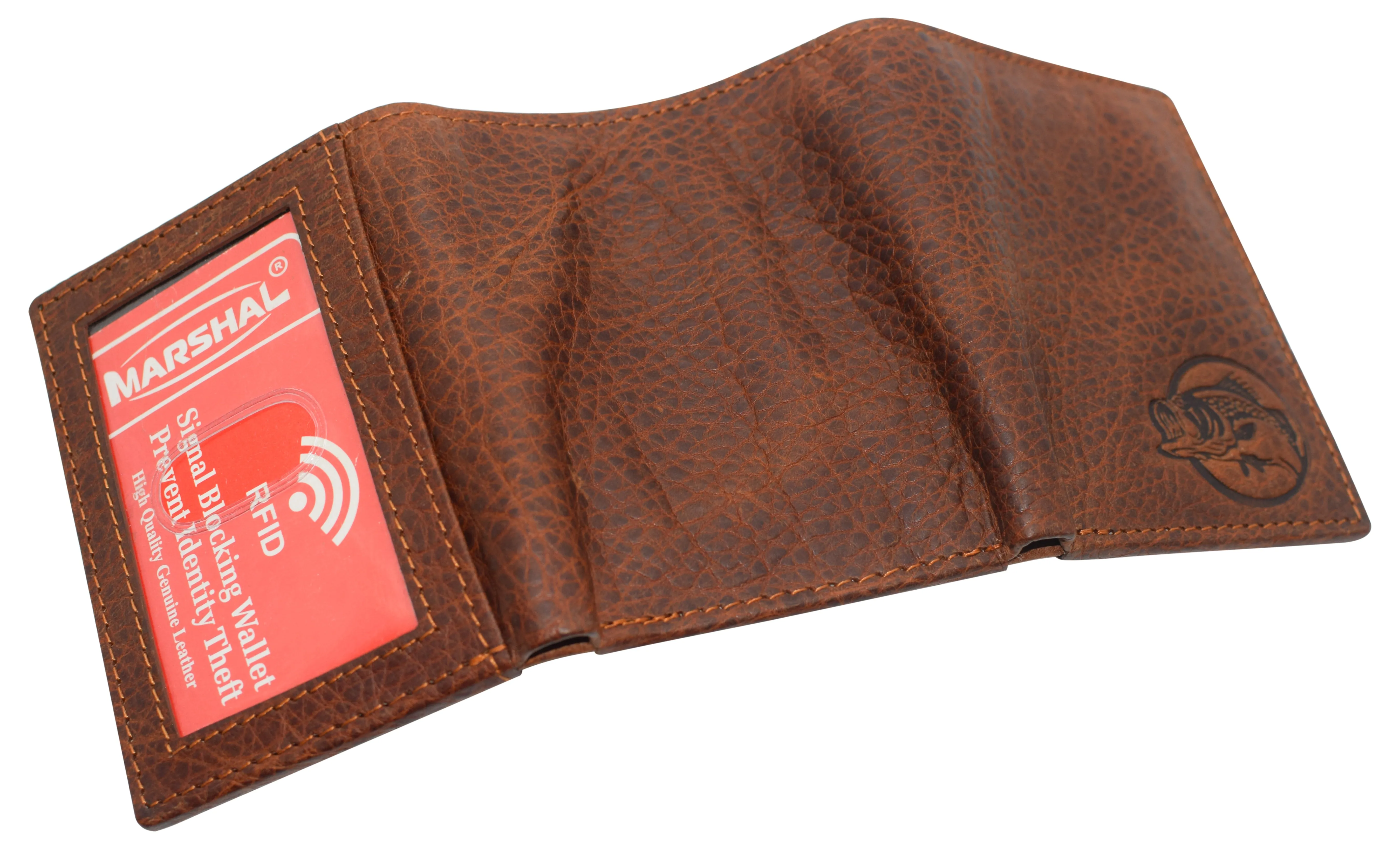 RFID45NUTN Real Leather Men's RFID Blocking Trifold Wallet with Outside ID Window Logo Gift Wallets for Men