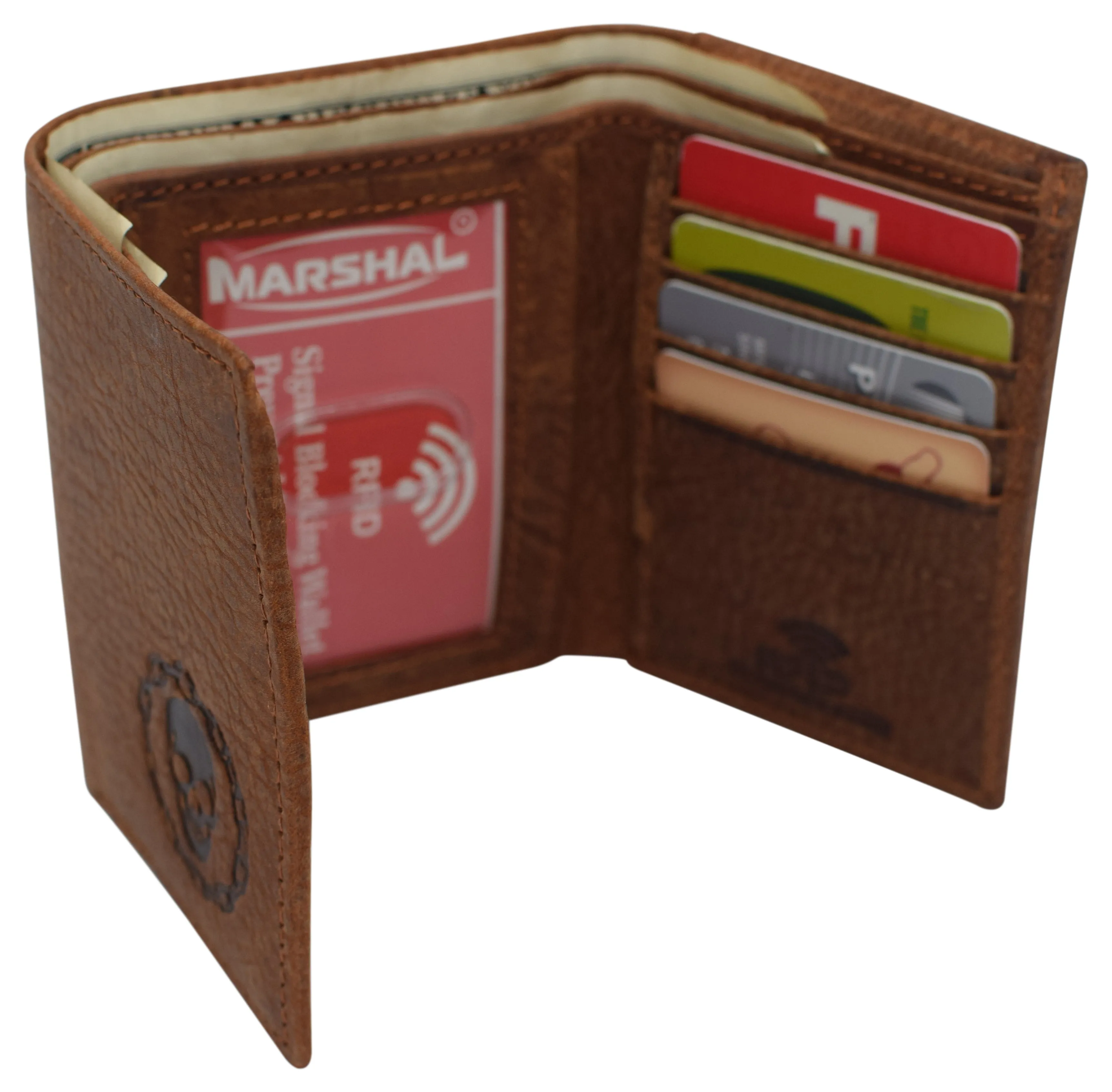 RFID45NUTN Real Leather Men's RFID Blocking Trifold Wallet with Outside ID Window Logo Gift Wallets for Men