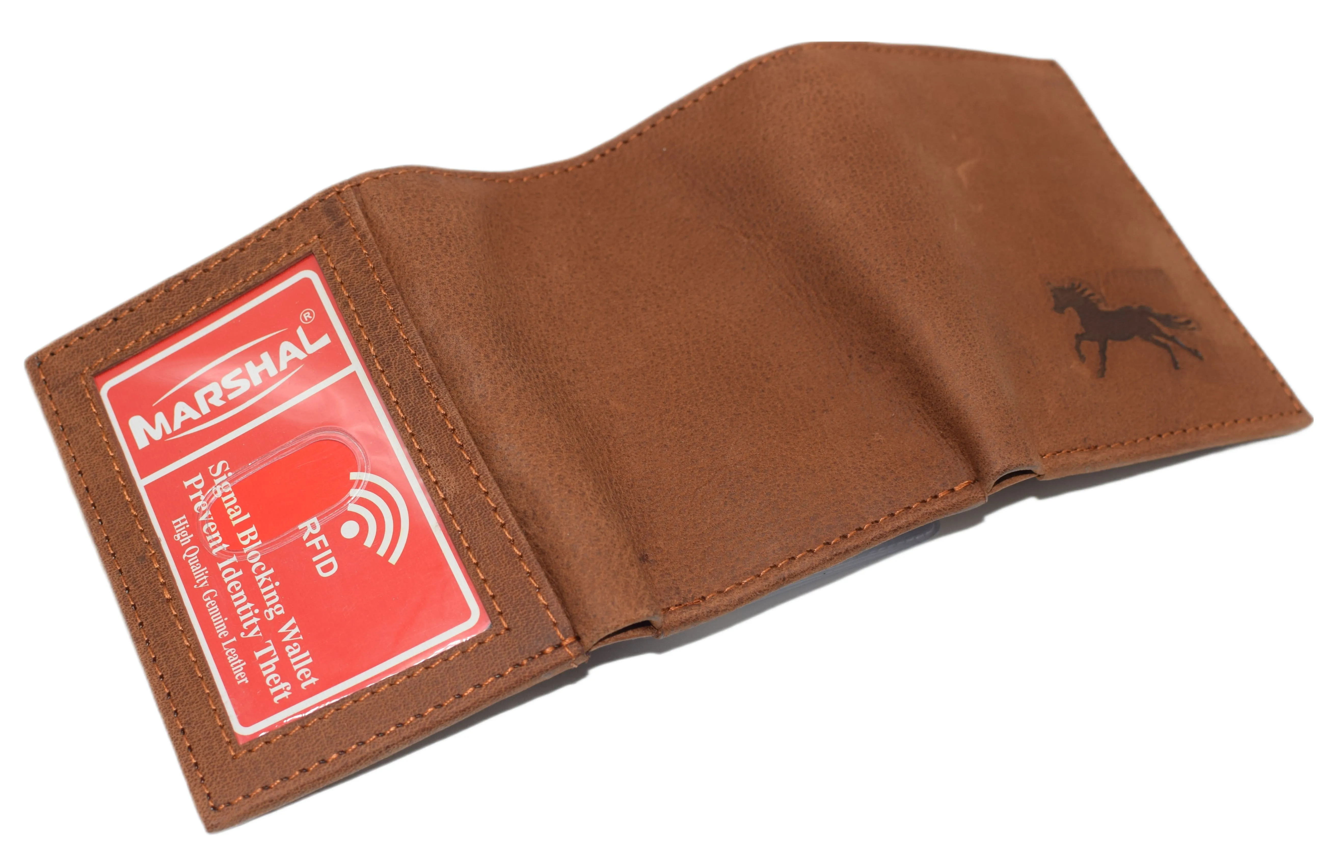 RFID45NUTN Real Leather Men's RFID Blocking Trifold Wallet with Outside ID Window Logo Gift Wallets for Men