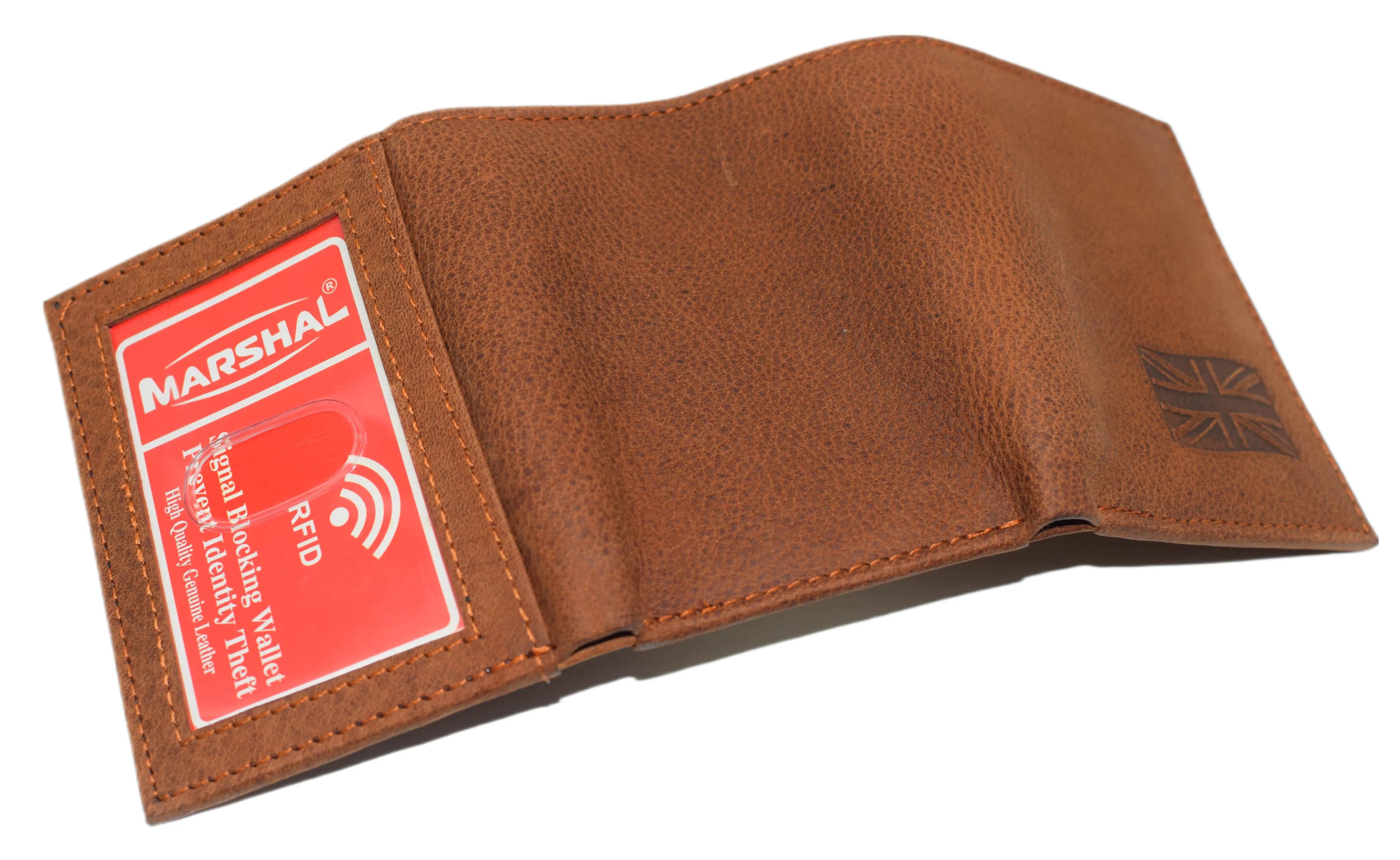 RFID45NUTN Real Leather Men's RFID Blocking Trifold Wallet with Outside ID Window Logo Gift Wallets for Men