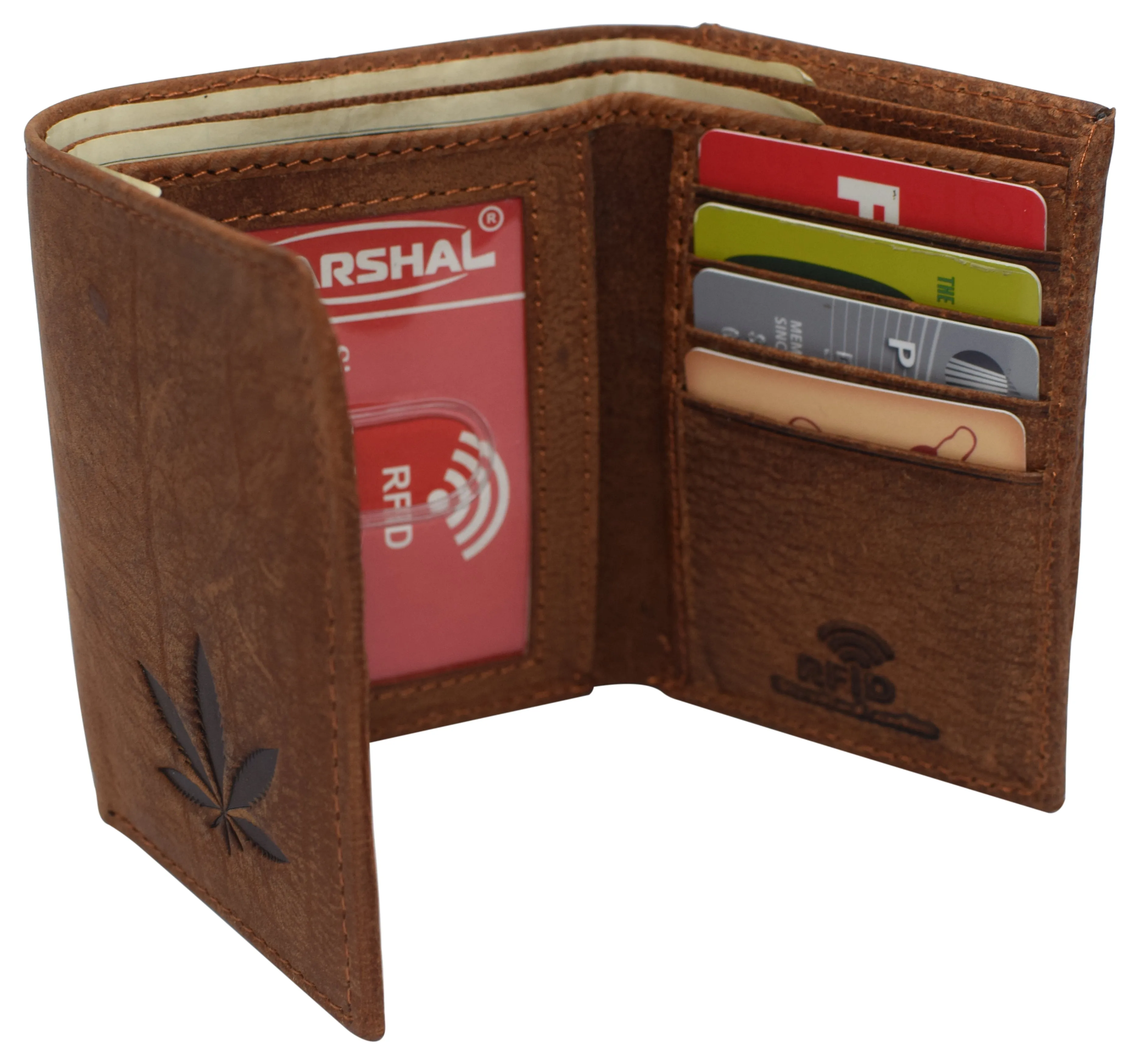 RFID45NUTN Real Leather Men's RFID Blocking Trifold Wallet with Outside ID Window Logo Gift Wallets for Men
