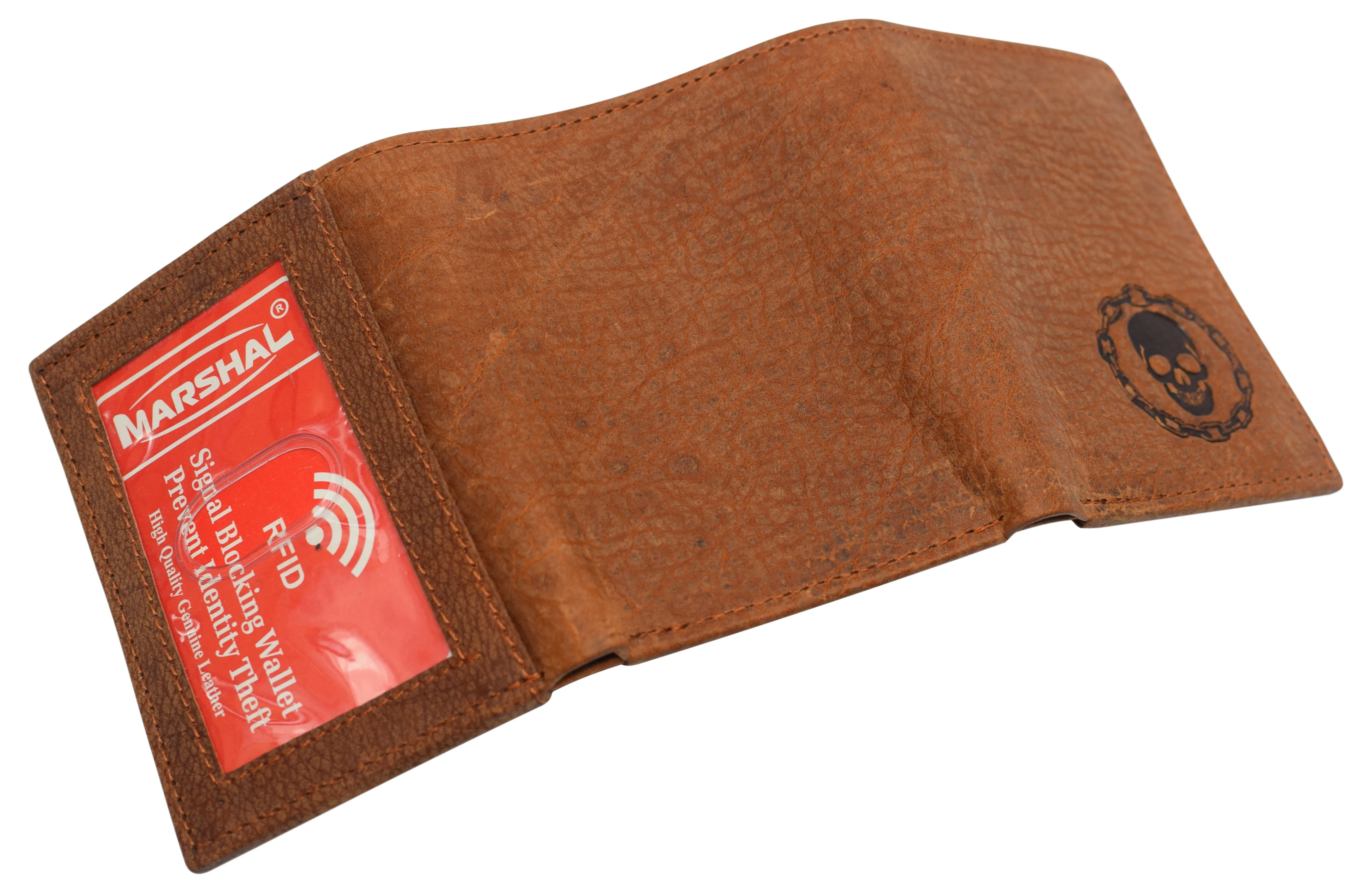 RFID45NUTN Real Leather Men's RFID Blocking Trifold Wallet with Outside ID Window Logo Gift Wallets for Men