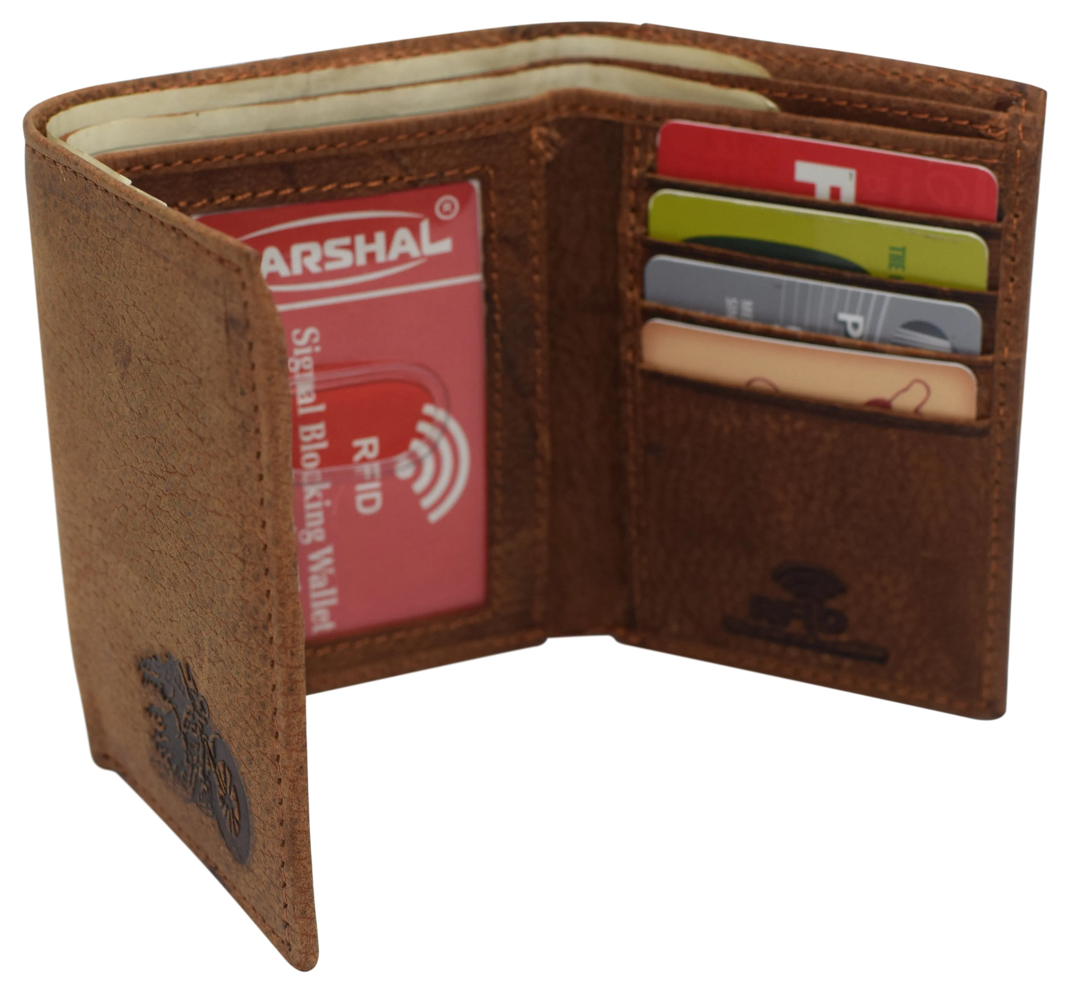 RFID45NUTN Real Leather Men's RFID Blocking Trifold Wallet with Outside ID Window Logo Gift Wallets for Men