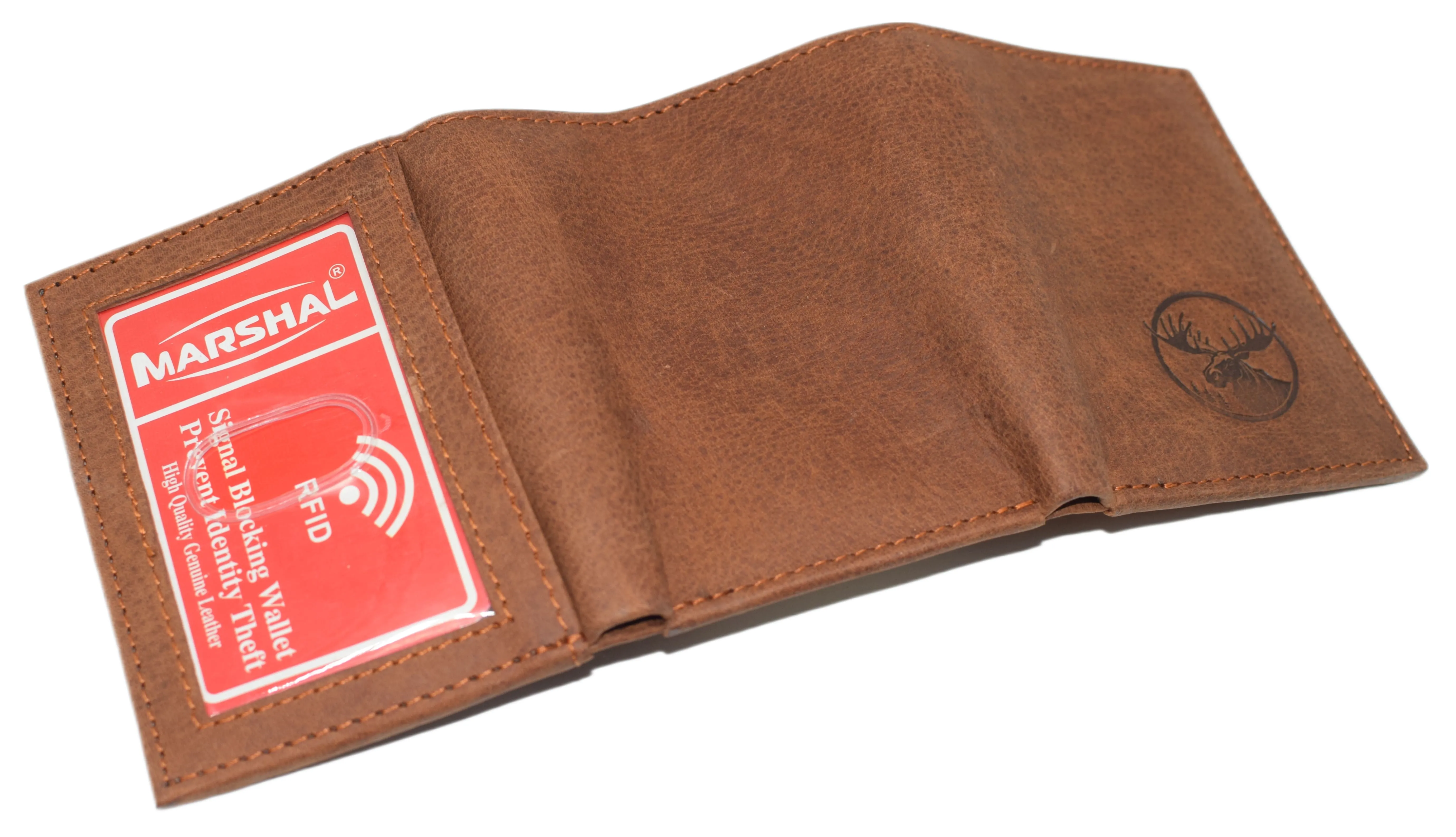 RFID45NUTN Real Leather Men's RFID Blocking Trifold Wallet with Outside ID Window Logo Gift Wallets for Men
