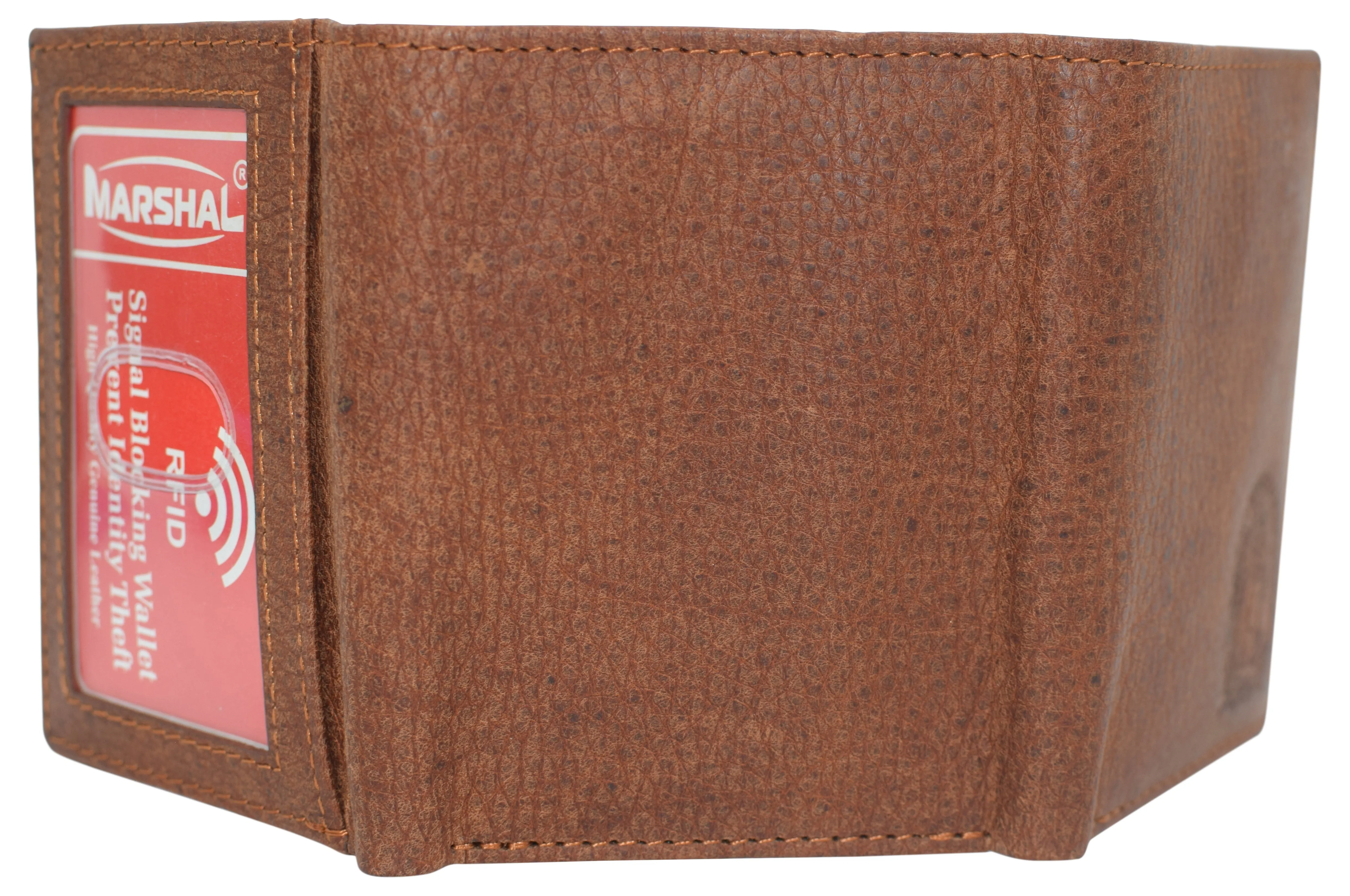 RFID45NUTN Real Leather Men's RFID Blocking Trifold Wallet with Outside ID Window Logo Gift Wallets for Men