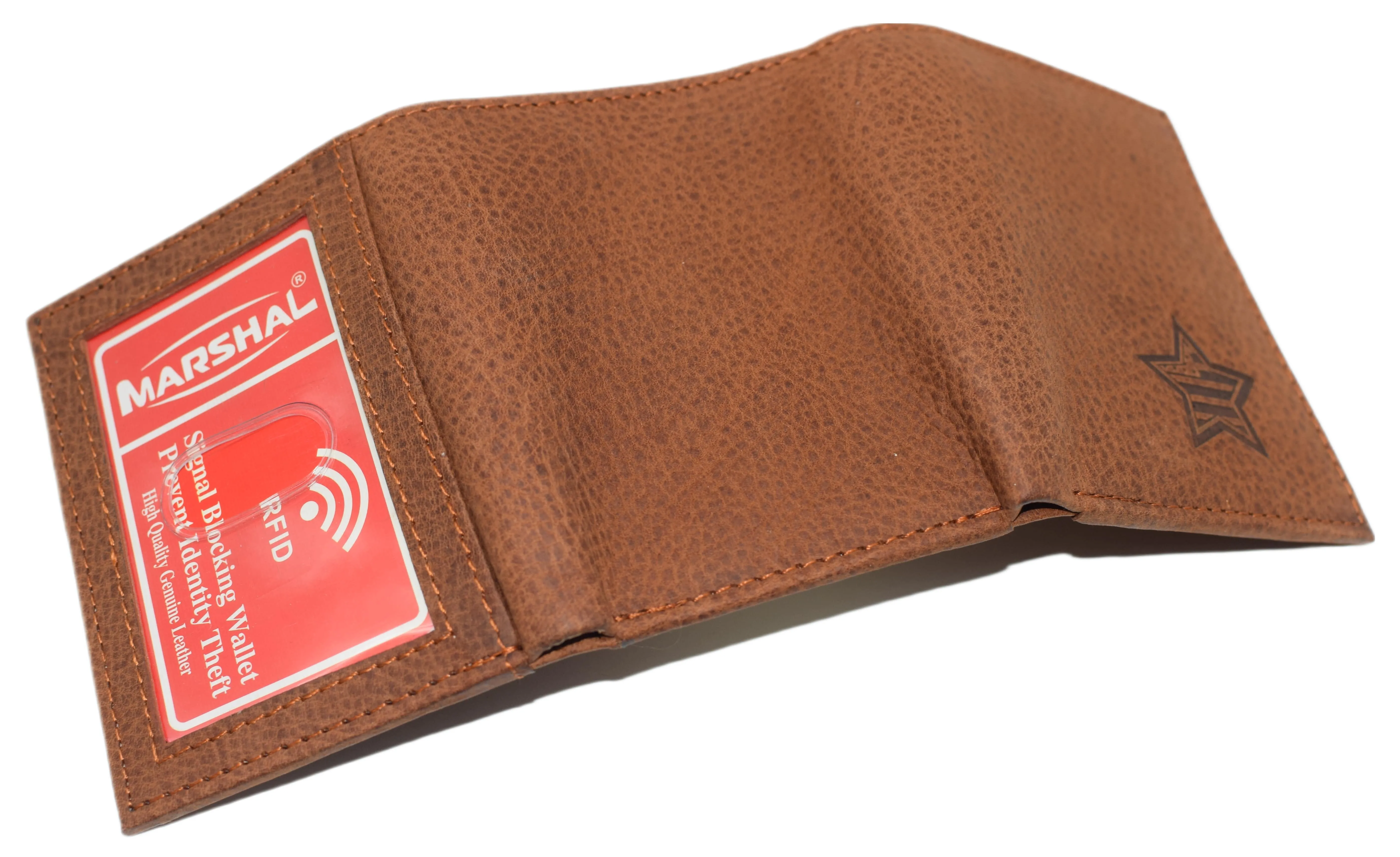 RFID45NUTN Real Leather Men's RFID Blocking Trifold Wallet with Outside ID Window Logo Gift Wallets for Men