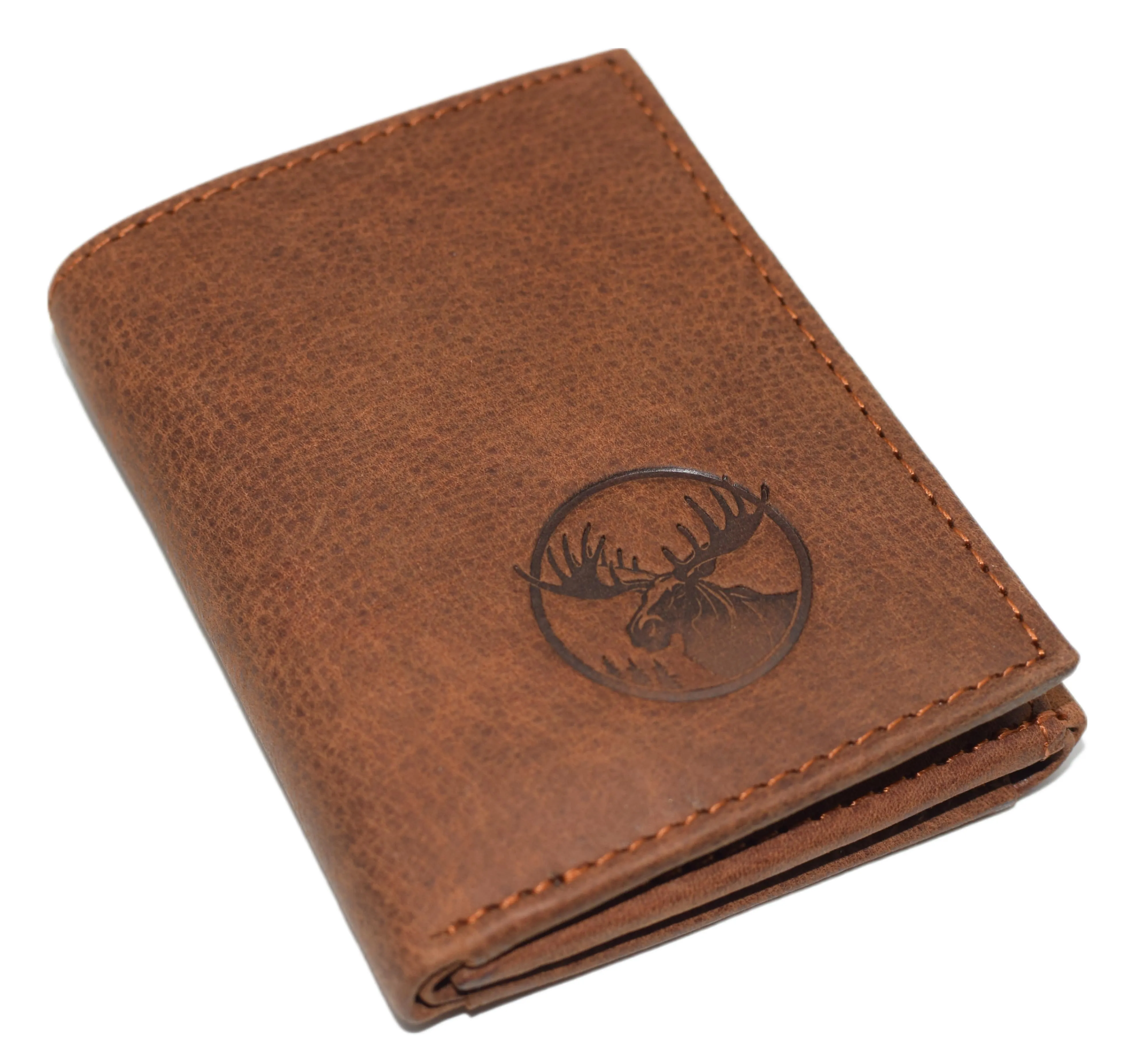 RFID45NUTN Real Leather Men's RFID Blocking Trifold Wallet with Outside ID Window Logo Gift Wallets for Men