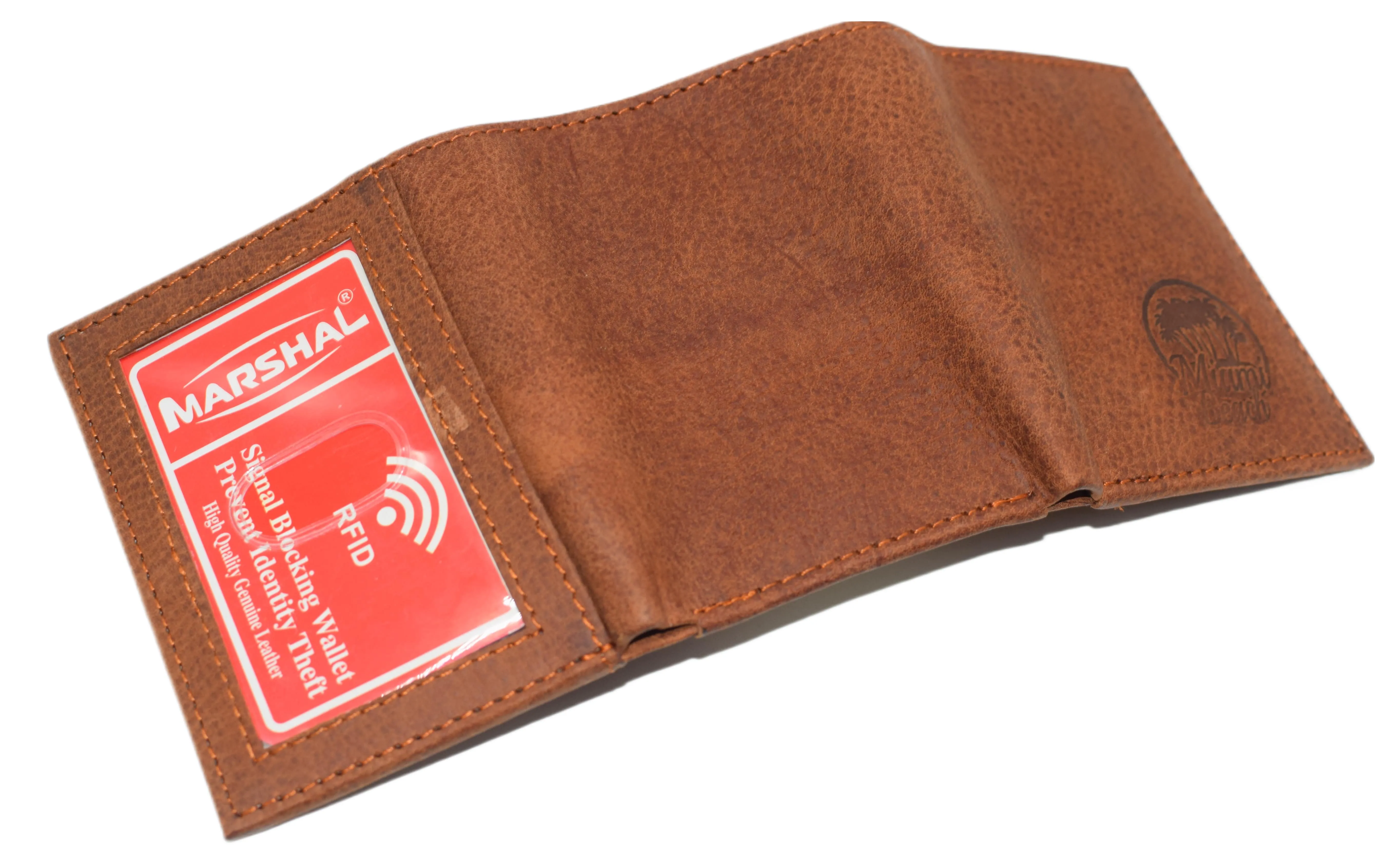 RFID45NUTN Real Leather Men's RFID Blocking Trifold Wallet with Outside ID Window Logo Gift Wallets for Men